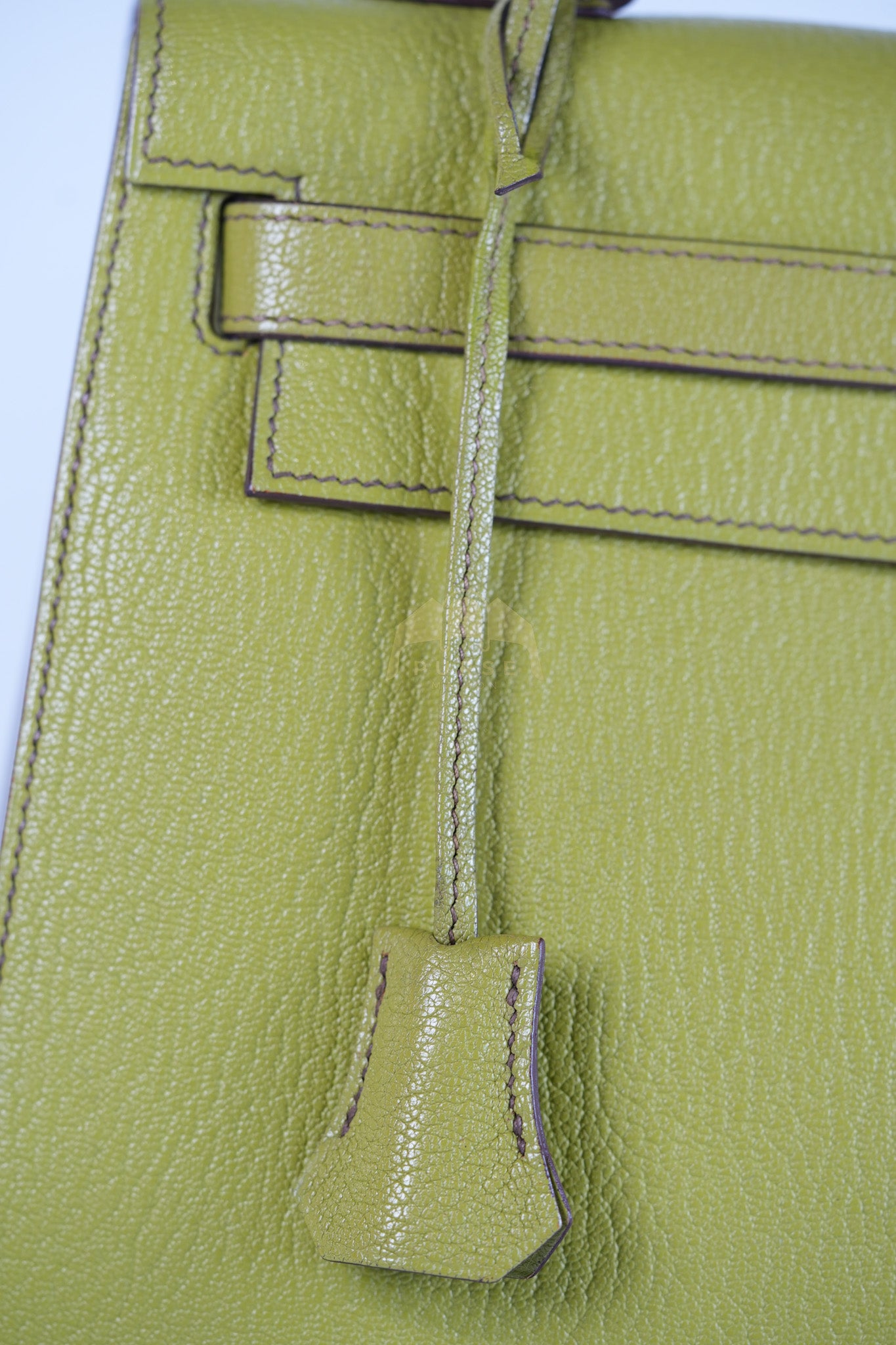 Kelly 32 Sellier Vert Anis Chevre Mysore in Palladium Hardware Stamp K Square (2007) | Purse Maison Luxury Bags Shop