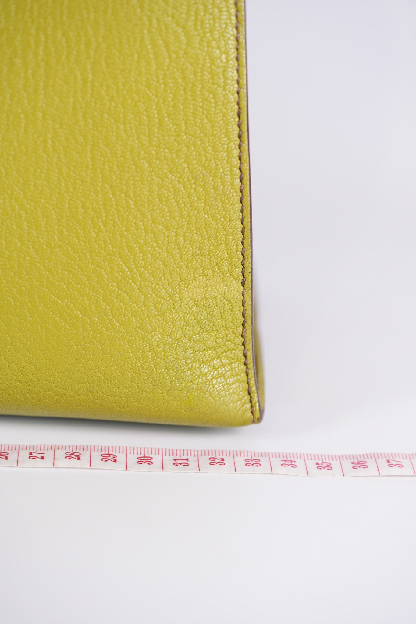 Kelly 32 Sellier Vert Anis Chevre Mysore in Palladium Hardware Stamp K Square (2007) | Purse Maison Luxury Bags Shop