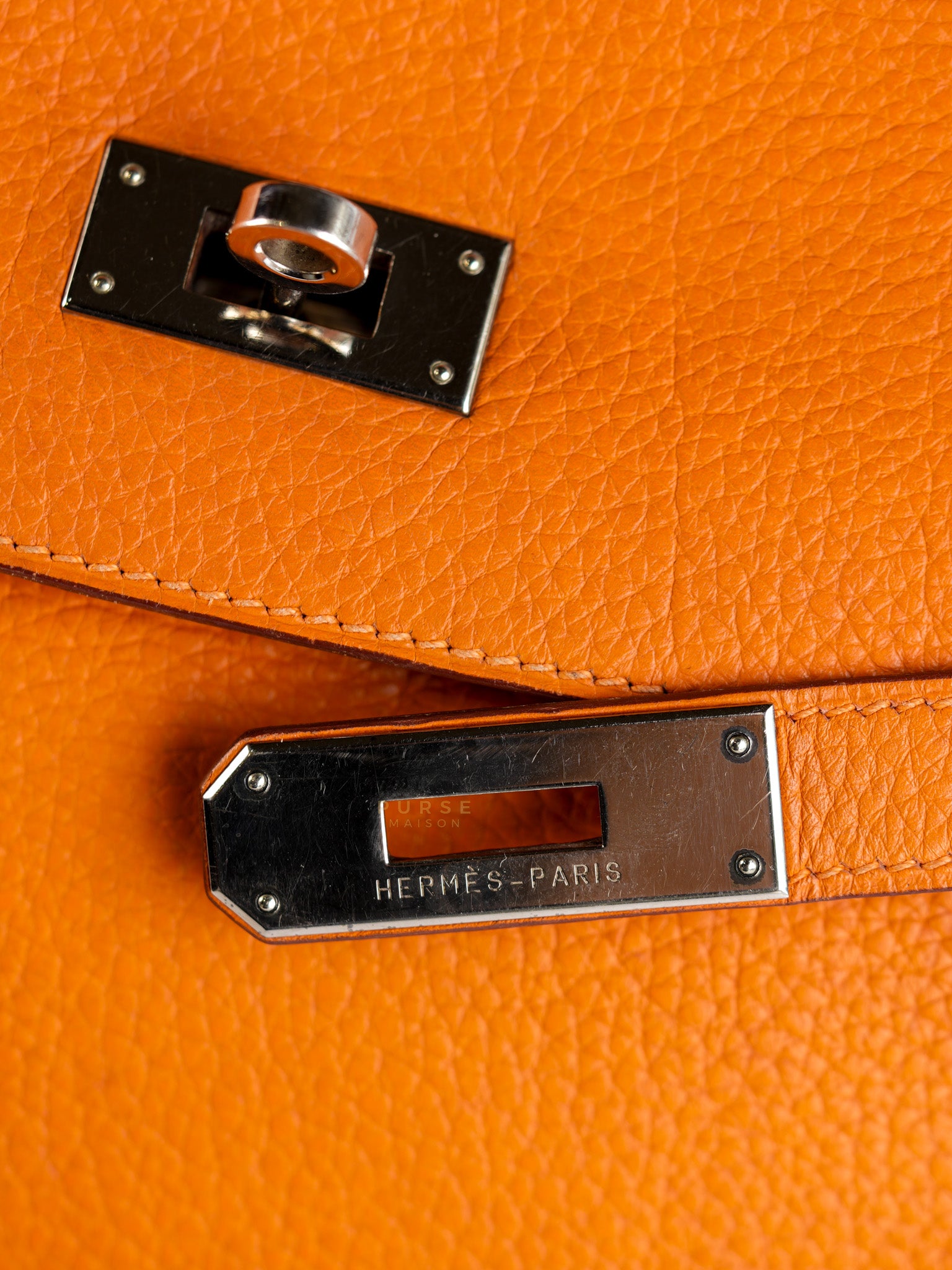 Kelly 32 Orange Clemence Leather Stamp F(2022) | Purse Maison Luxury Bags Shop