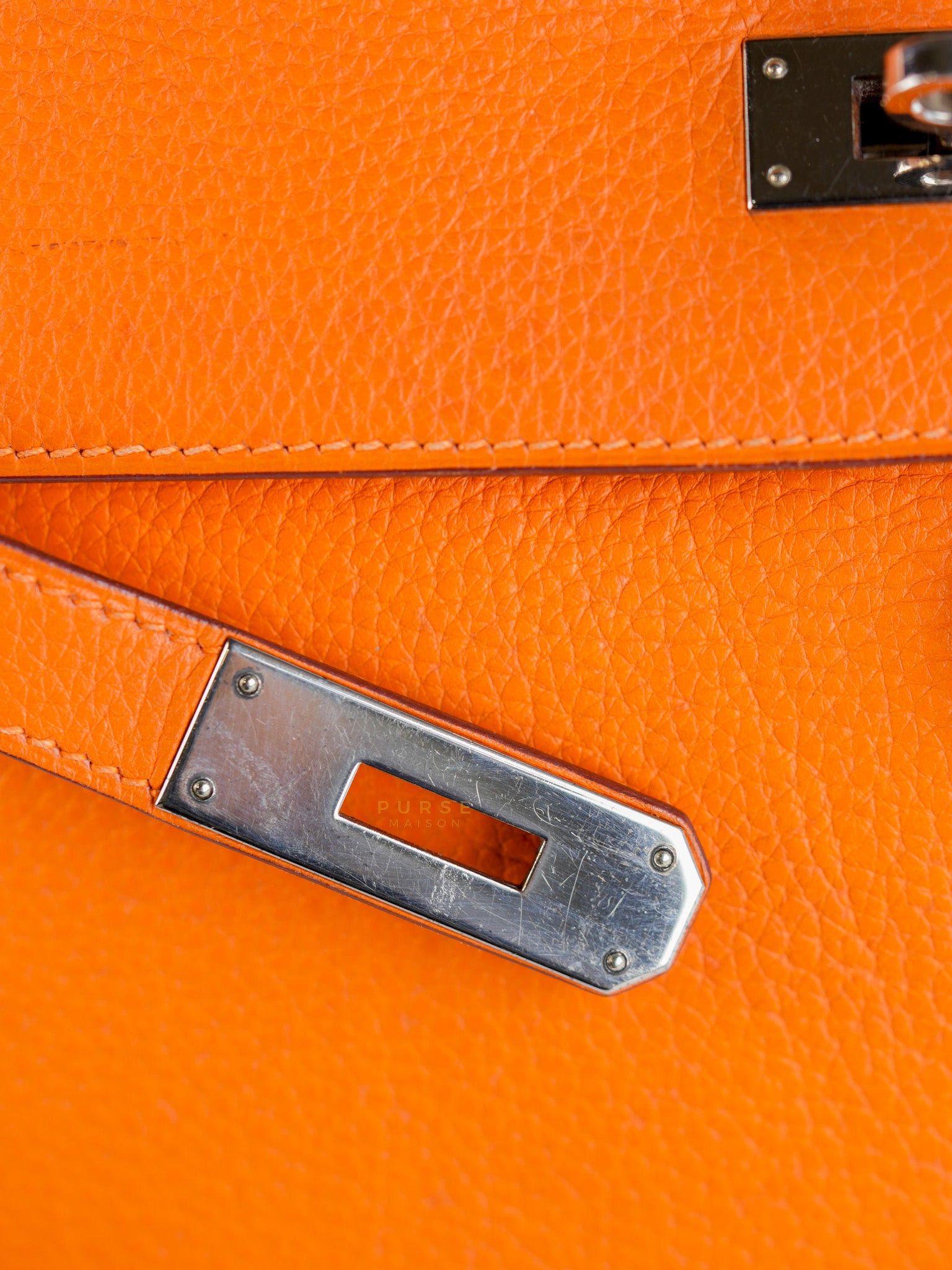 Kelly 32 Orange Clemence Leather Stamp F(2022) | Purse Maison Luxury Bags Shop