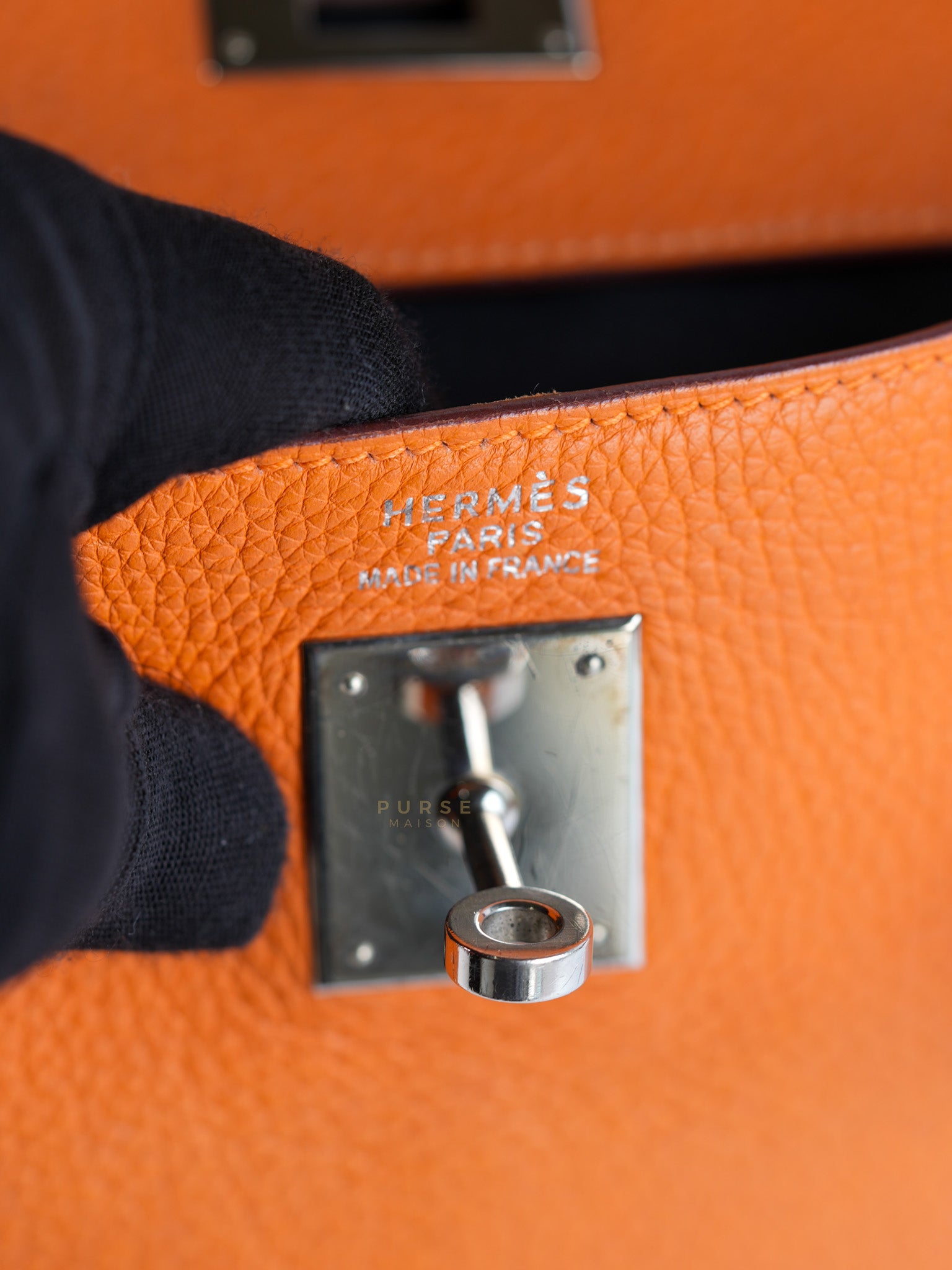 Kelly 32 Orange Clemence Leather Stamp F(2022) | Purse Maison Luxury Bags Shop