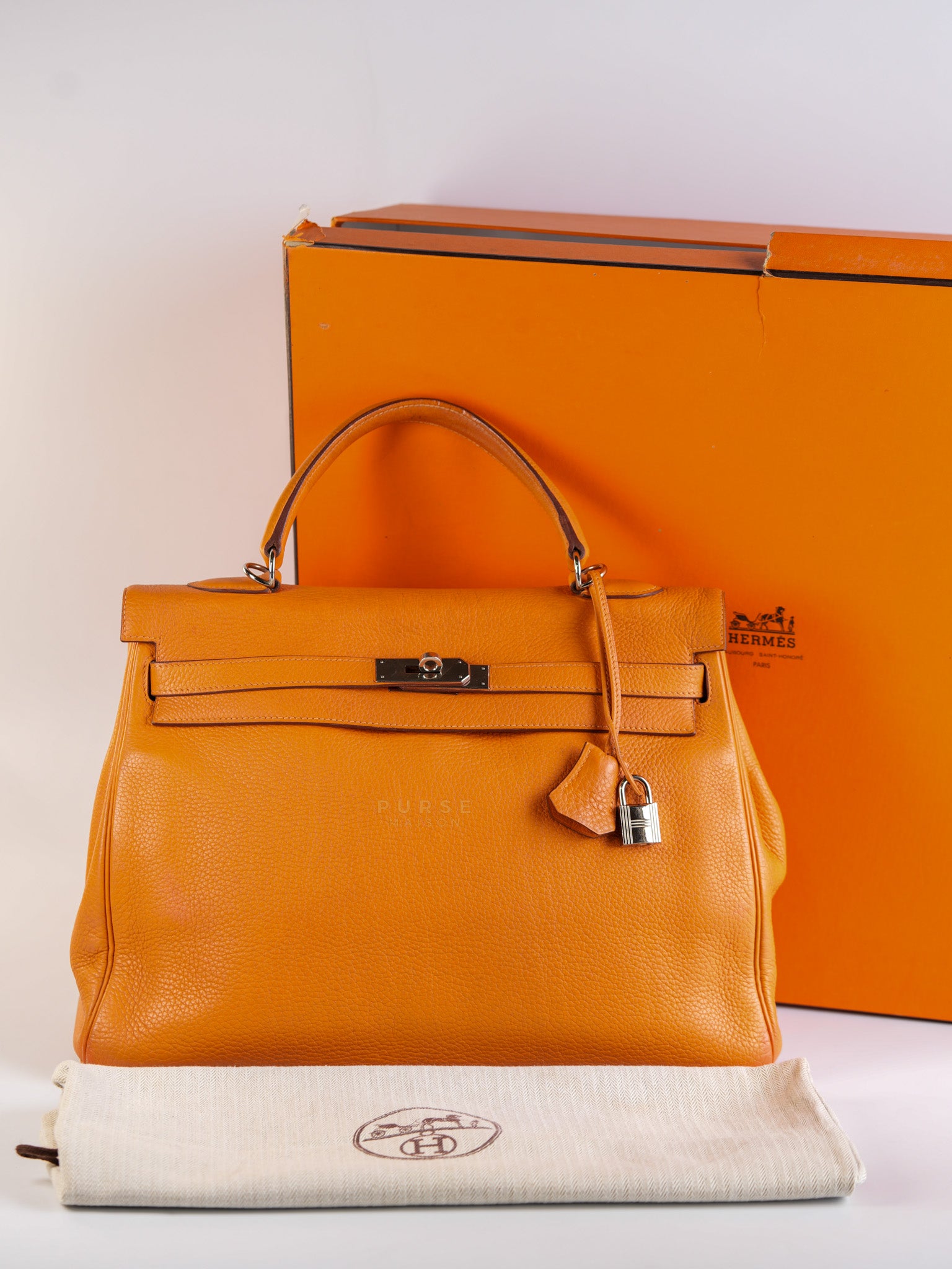 Kelly 32 Orange Clemence Leather Stamp F(2022) | Purse Maison Luxury Bags Shop