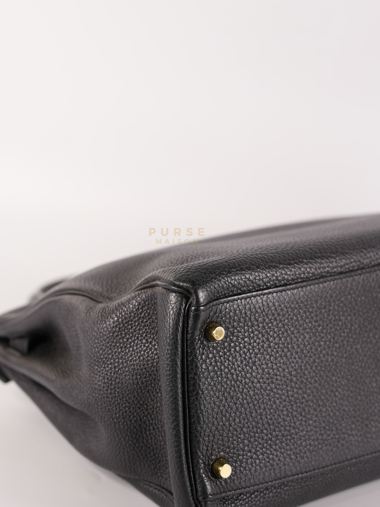 Kelly 35 Retourne Black in Togo Leather and Gold Hardware Stamp Square Q (2013) | Purse Maison Luxury Bags Shop