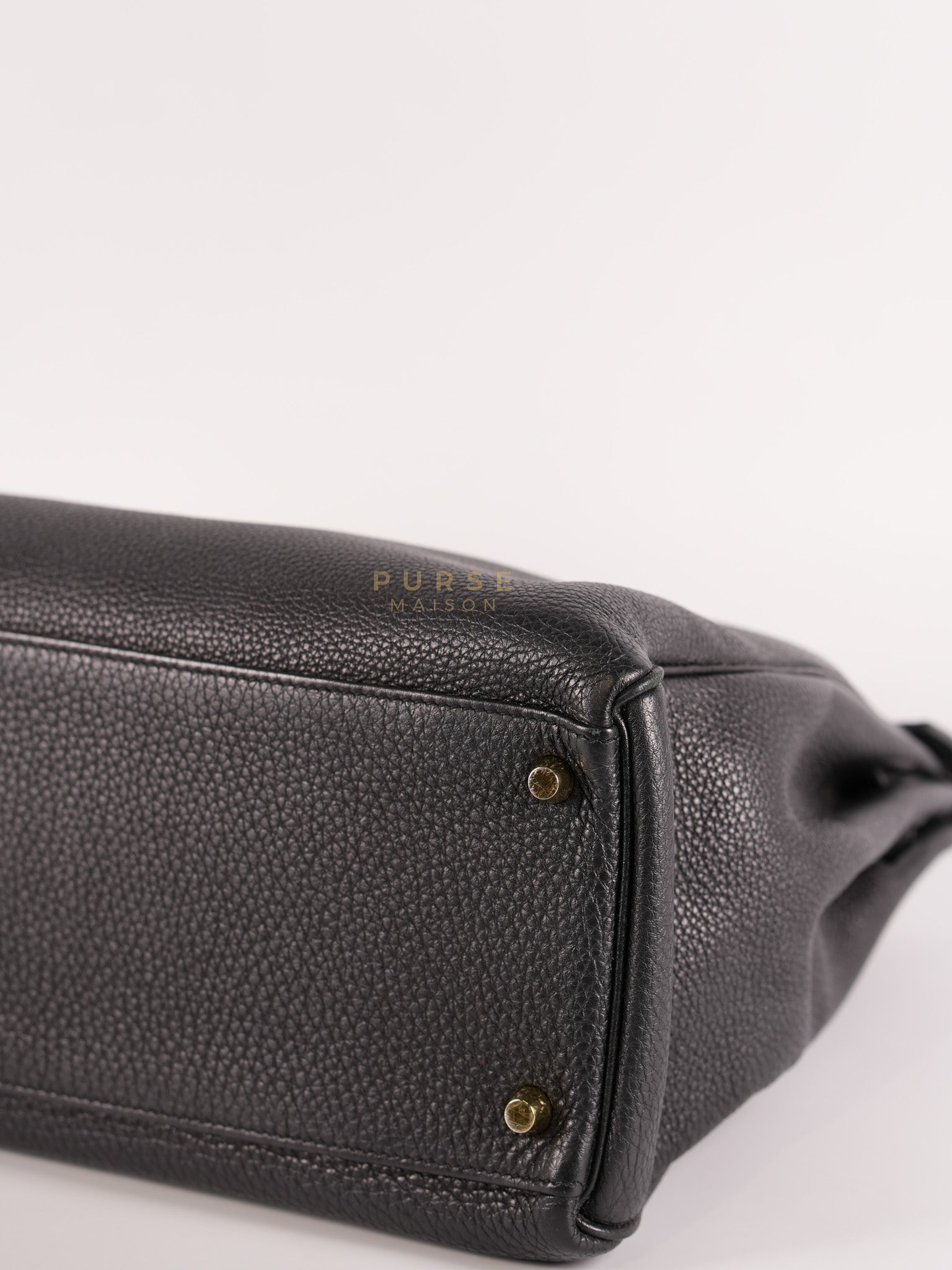 Kelly 35 Retourne Black in Togo Leather and Gold Hardware Stamp Square Q (2013) | Purse Maison Luxury Bags Shop