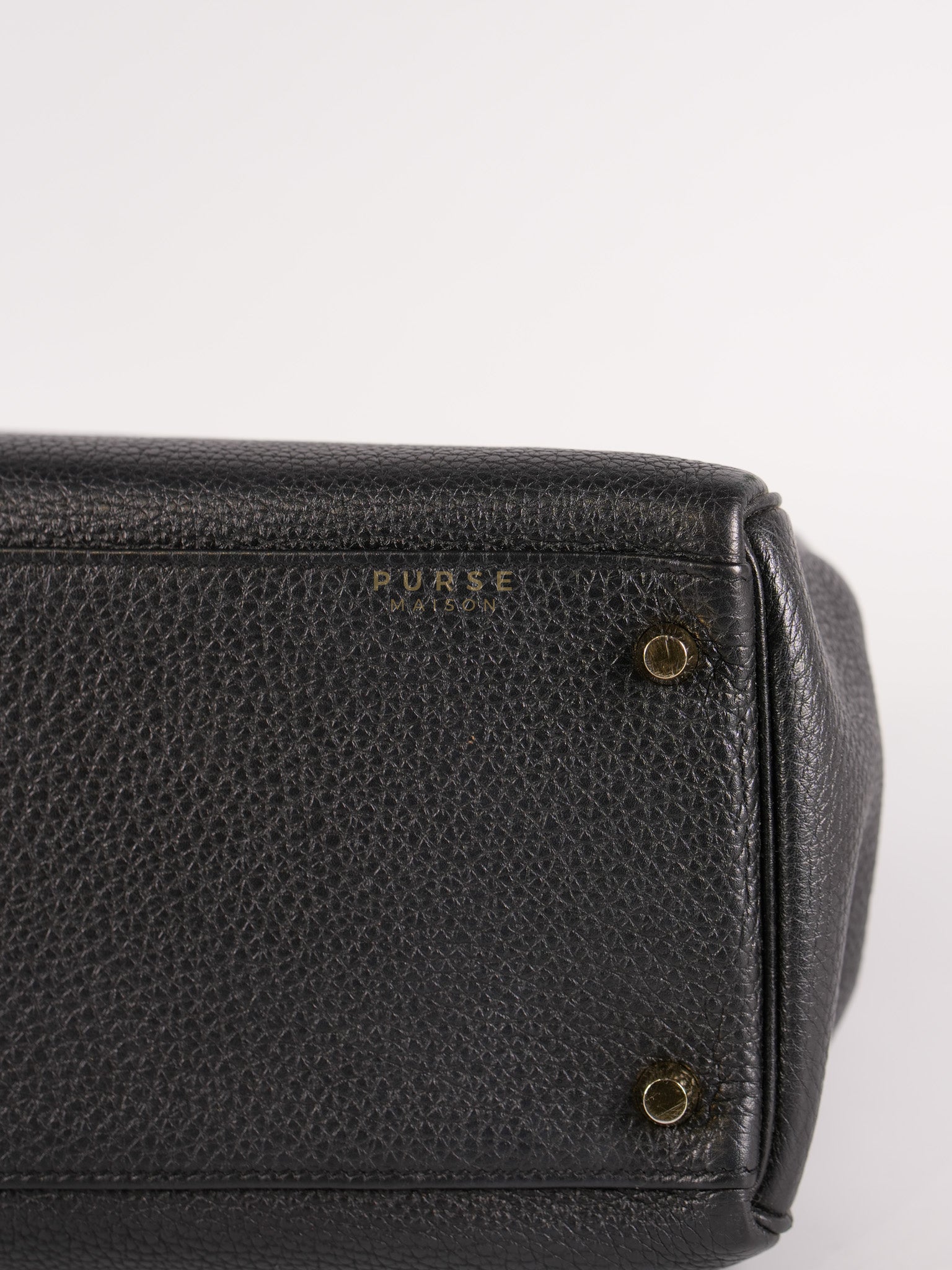 Kelly 35 Retourne Black in Togo Leather and Gold Hardware Stamp Square Q (2013) | Purse Maison Luxury Bags Shop