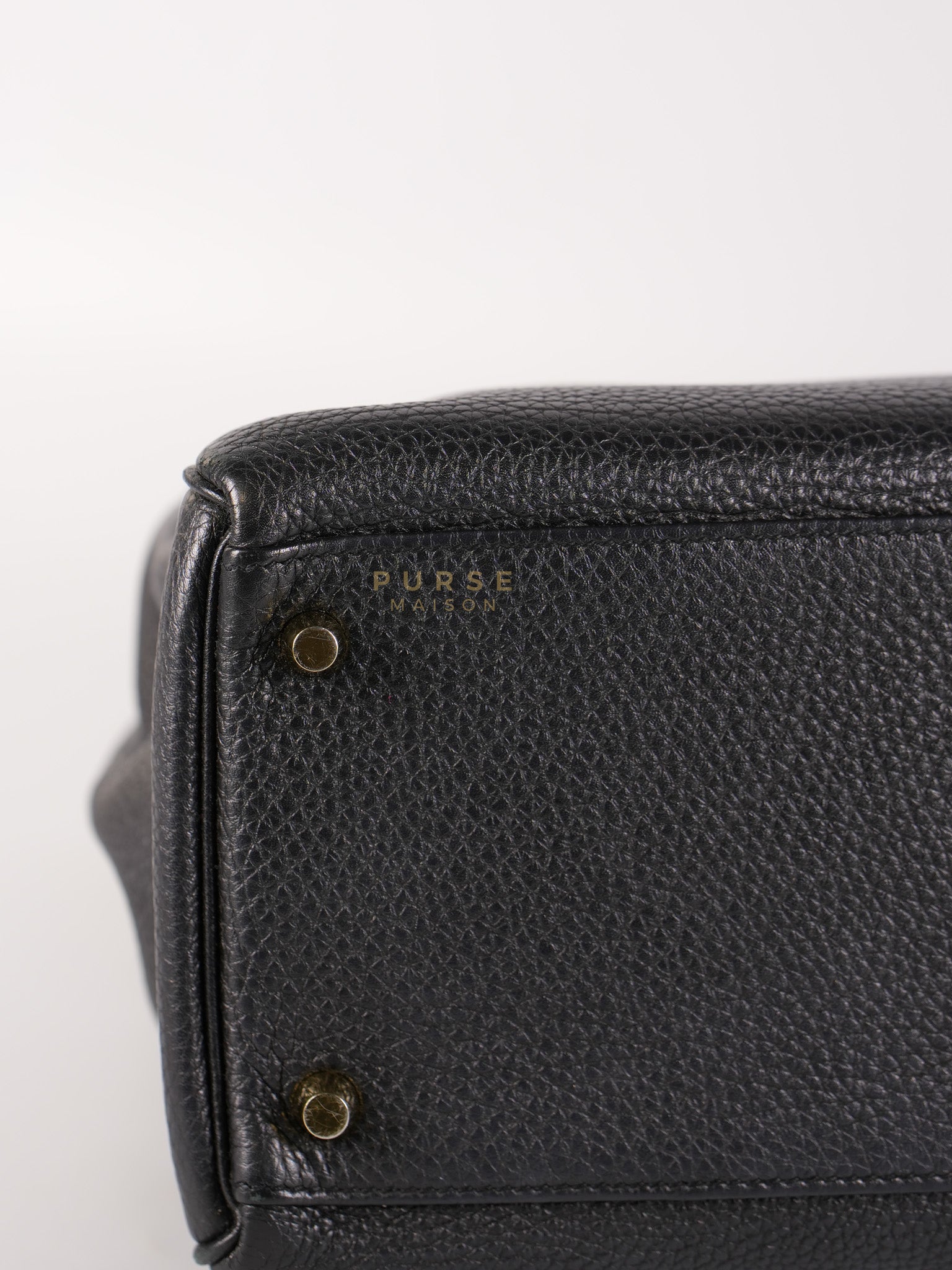 Kelly 35 Retourne Black in Togo Leather and Gold Hardware Stamp Square Q (2013) | Purse Maison Luxury Bags Shop