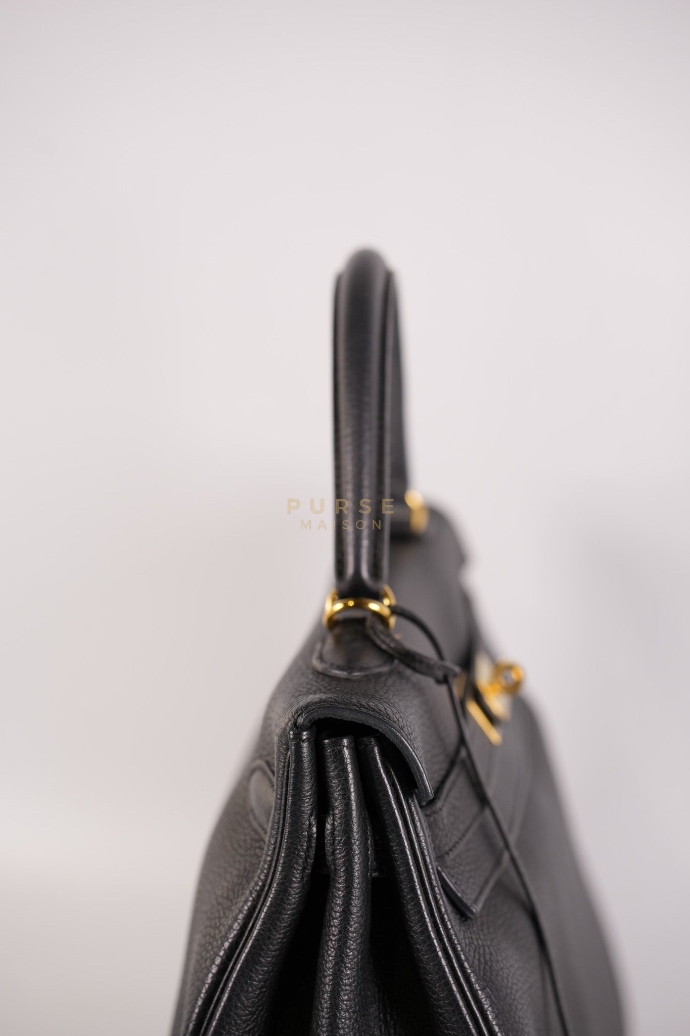 Kelly 35 Retourne Black in Togo Leather and Gold Hardware Stamp Square Q (2013) | Purse Maison Luxury Bags Shop