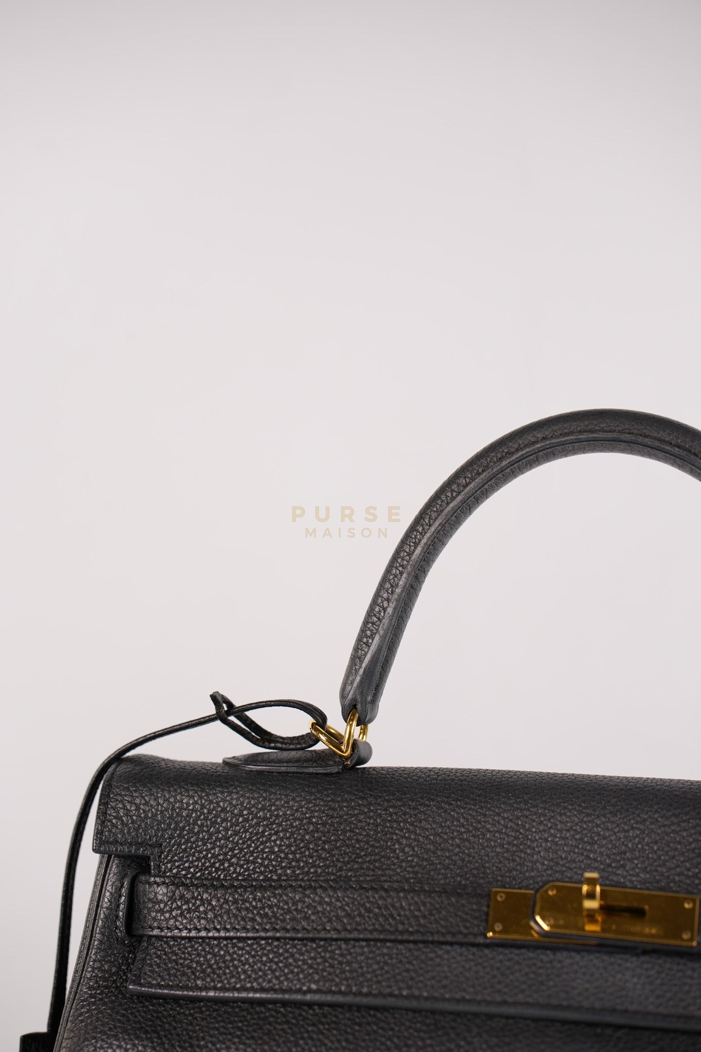 Kelly 35 Retourne Black in Togo Leather and Gold Hardware Stamp Square Q (2013) | Purse Maison Luxury Bags Shop
