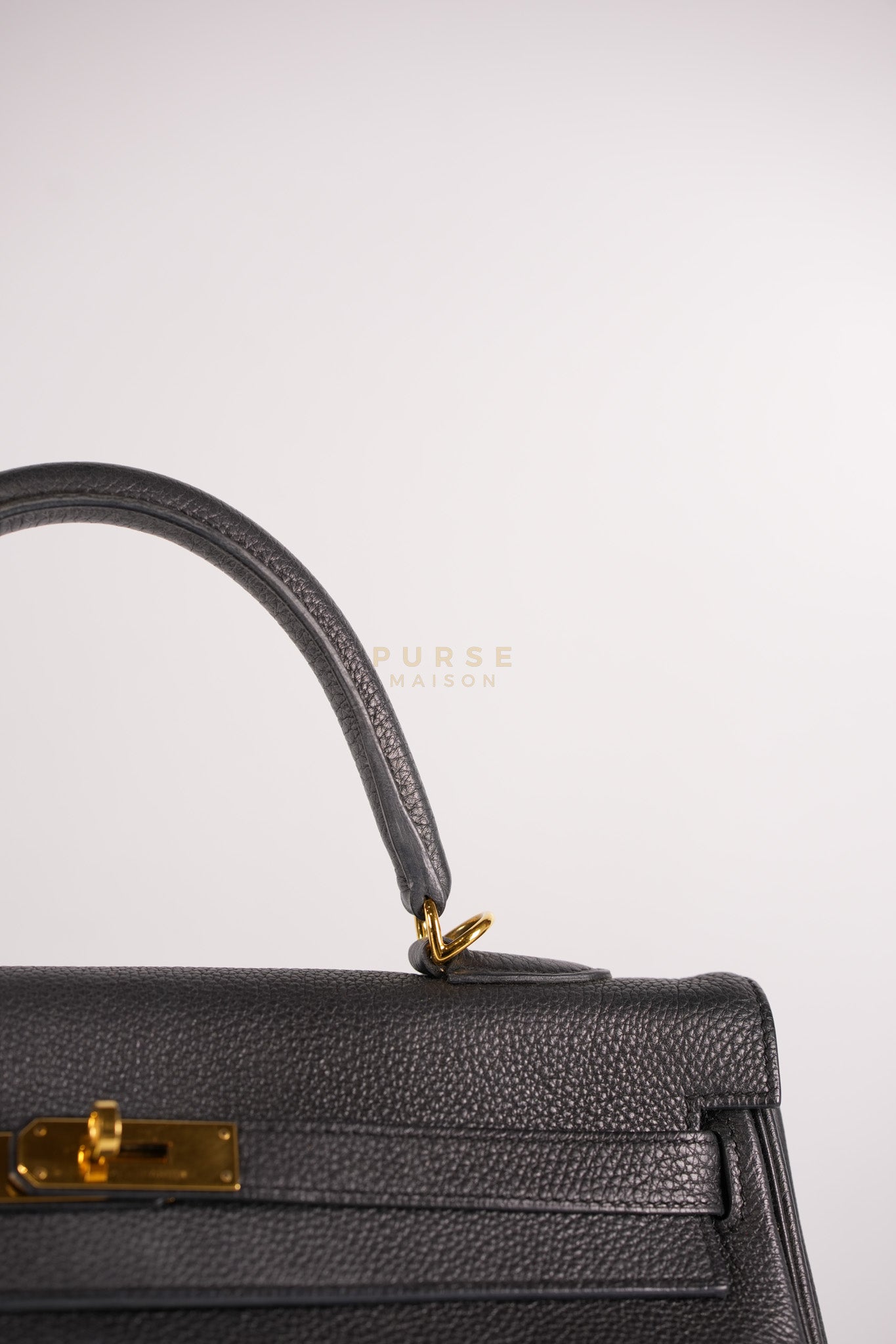 Kelly 35 Retourne Black in Togo Leather and Gold Hardware Stamp Square Q (2013) | Purse Maison Luxury Bags Shop