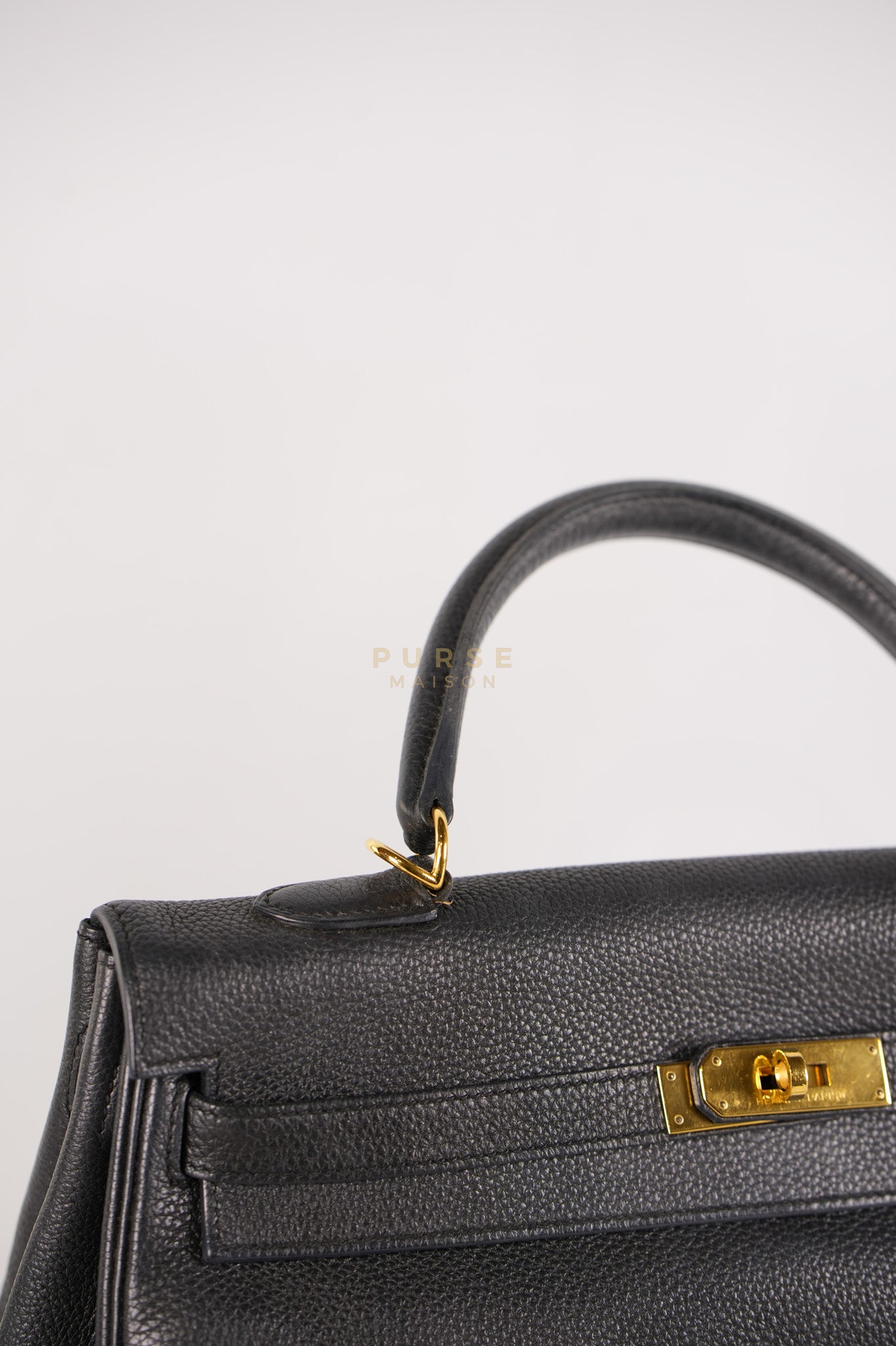 Kelly 35 Retourne Black in Togo Leather and Gold Hardware Stamp Square Q (2013) | Purse Maison Luxury Bags Shop