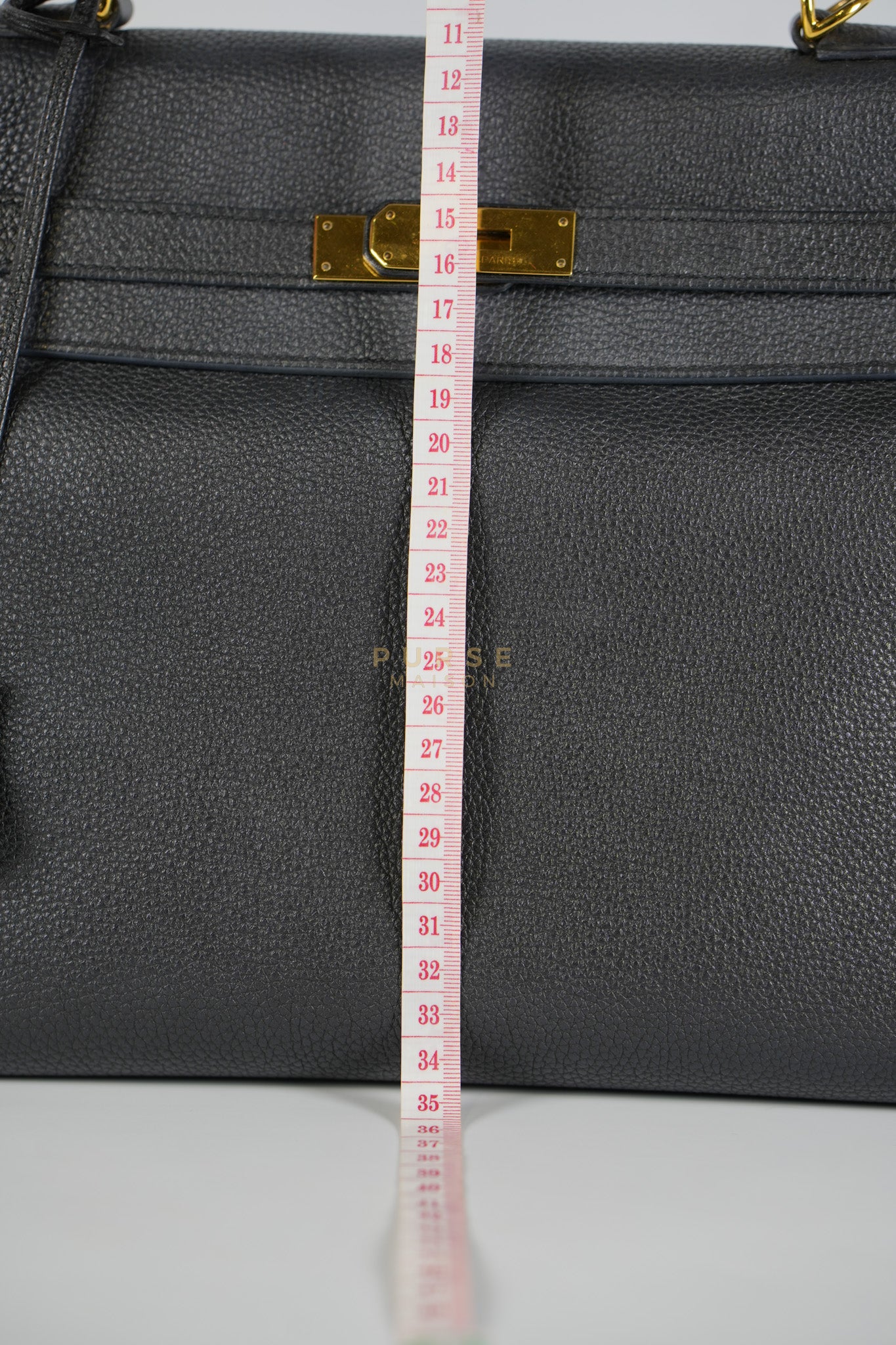 Kelly 35 Retourne Black in Togo Leather and Gold Hardware Stamp Square Q (2013) | Purse Maison Luxury Bags Shop