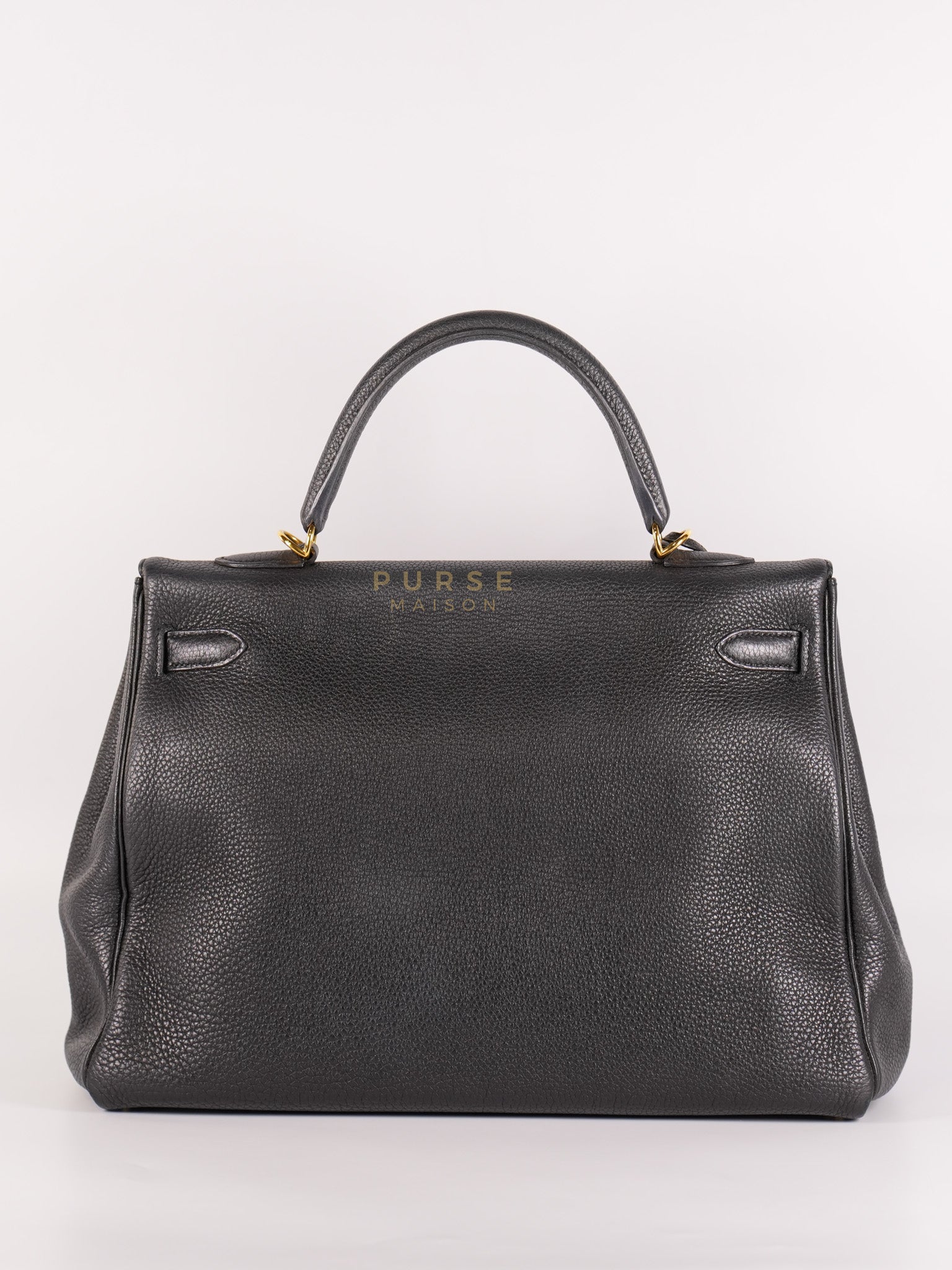 Kelly 35 Retourne Black in Togo Leather and Gold Hardware Stamp Square Q (2013) | Purse Maison Luxury Bags Shop