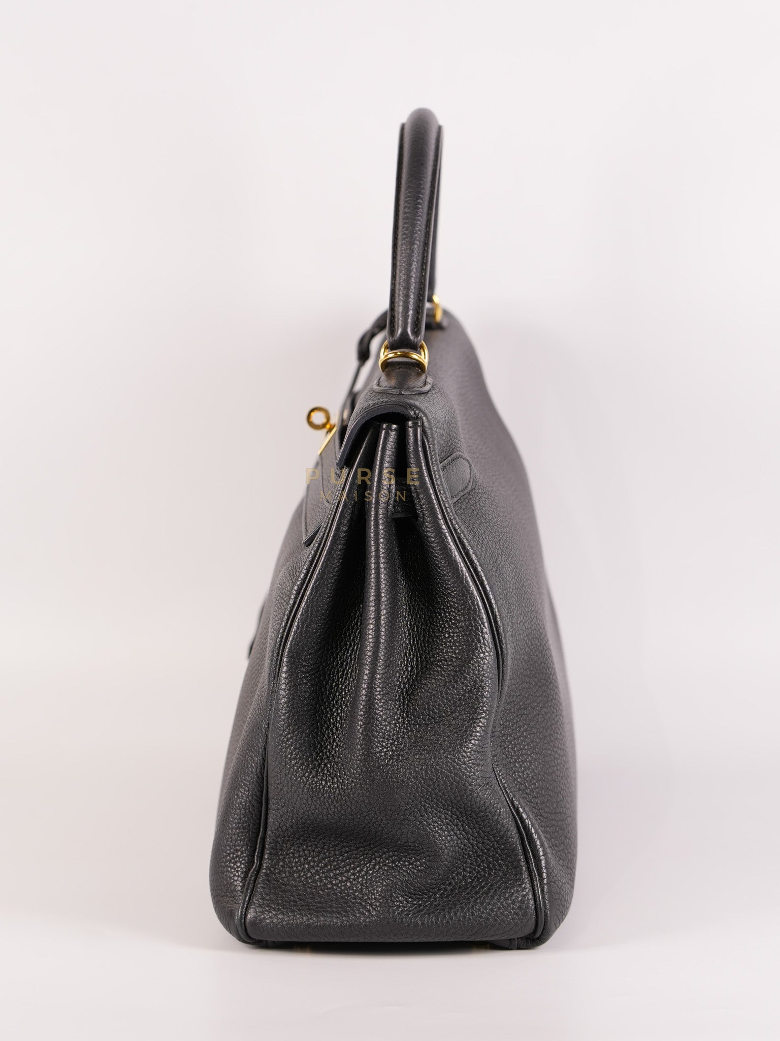 Kelly 35 Retourne Black in Togo Leather and Gold Hardware Stamp Square Q (2013) | Purse Maison Luxury Bags Shop