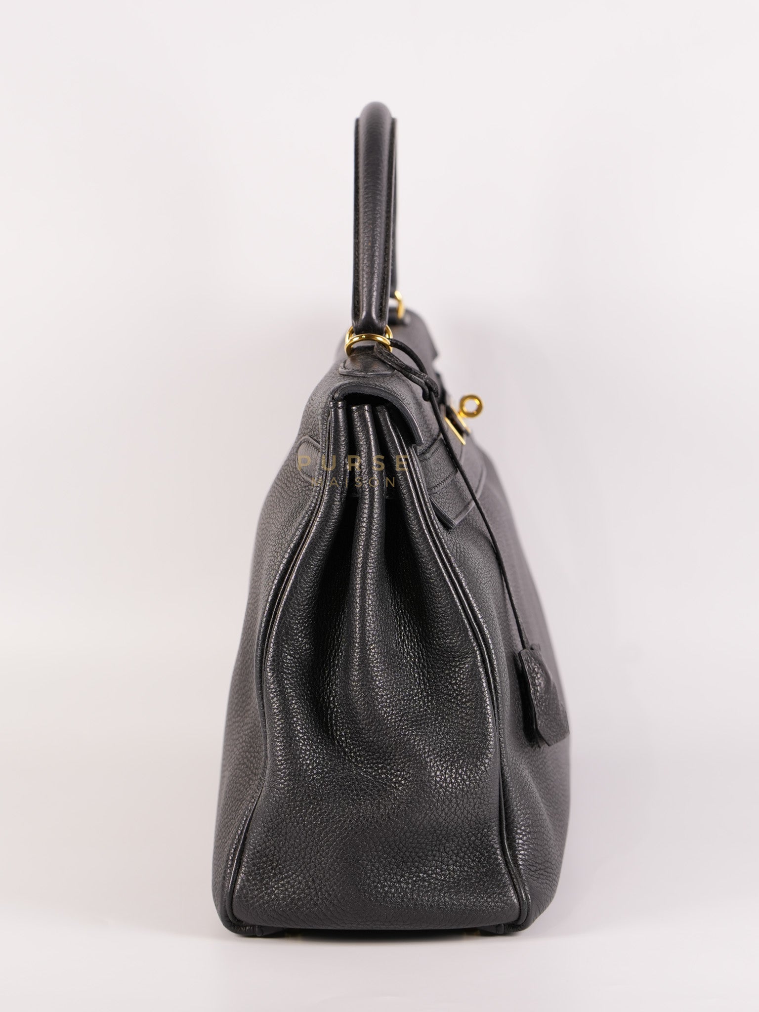 Kelly 35 Retourne Black in Togo Leather and Gold Hardware Stamp Square Q (2013) | Purse Maison Luxury Bags Shop