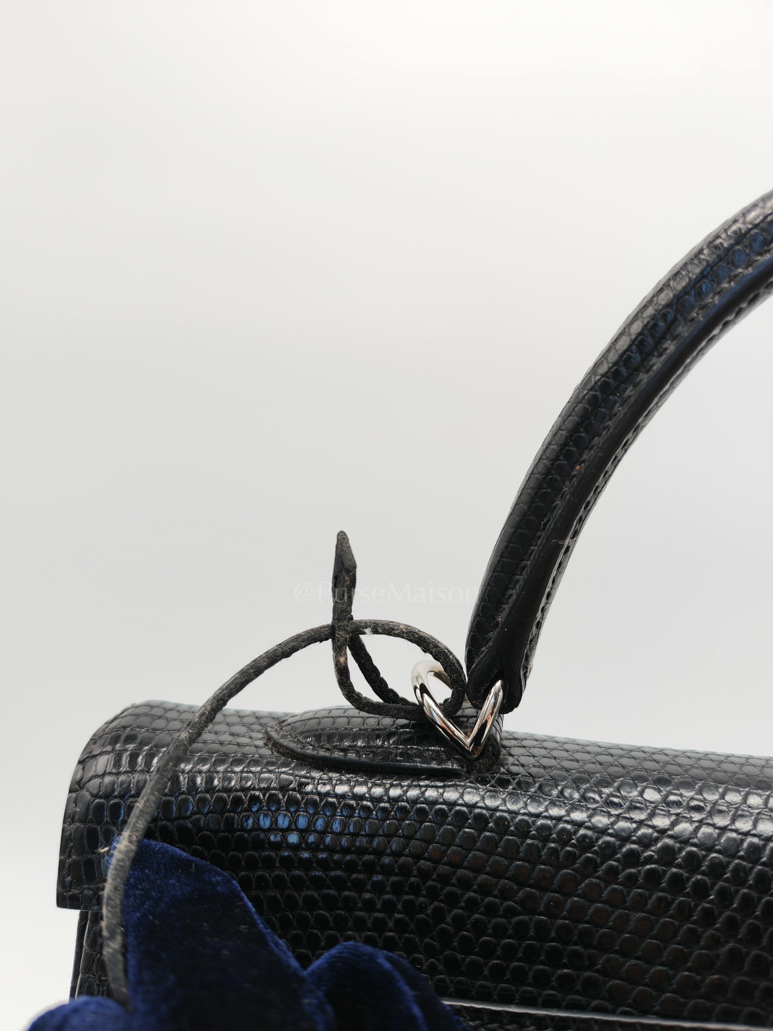 Kelly 35 Retourne in Black Lizard Leather and Palladium Hardware Stamp Square O (2011) | Purse Maison Luxury Bags Shop