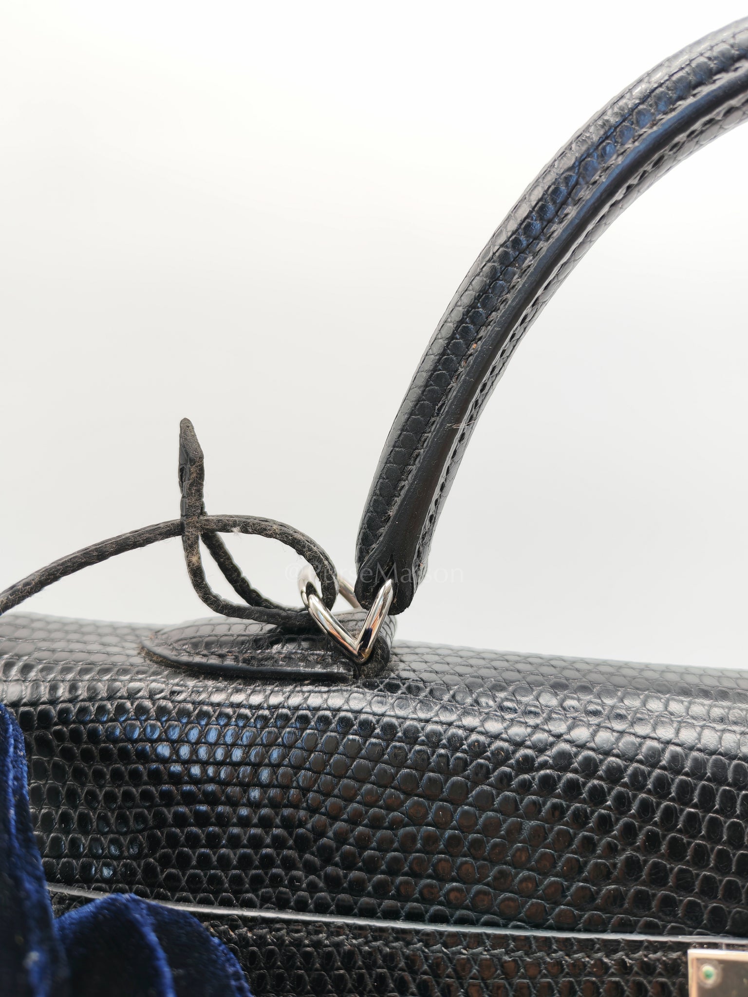 Kelly 35 Retourne in Black Lizard Leather and Palladium Hardware Stamp Square O (2011) | Purse Maison Luxury Bags Shop