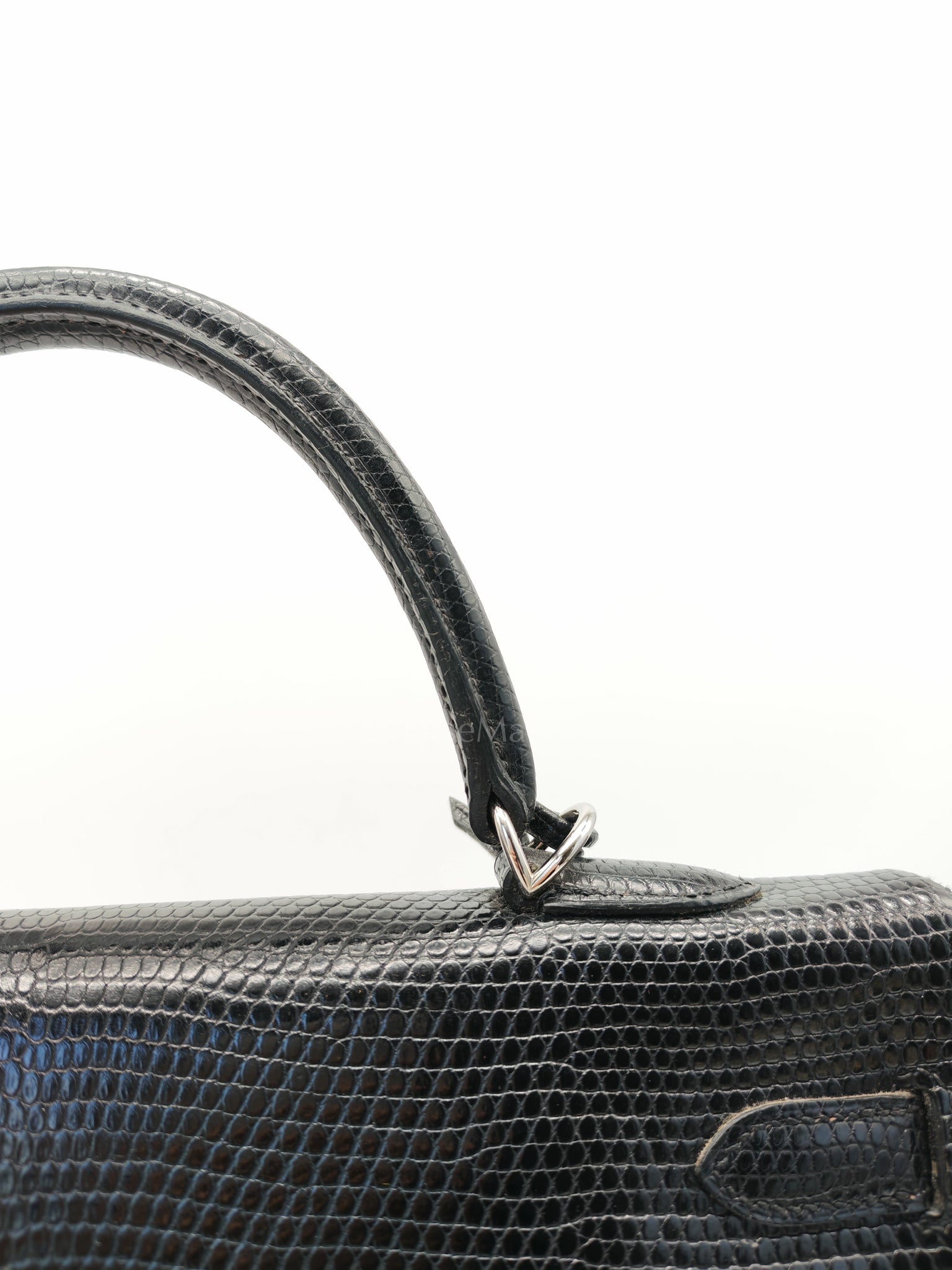 Kelly 35 Retourne in Black Lizard Leather and Palladium Hardware Stamp Square O (2011) | Purse Maison Luxury Bags Shop
