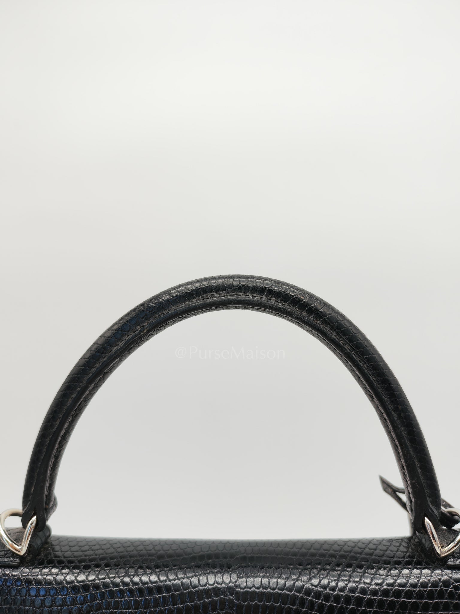 Kelly 35 Retourne in Black Lizard Leather and Palladium Hardware Stamp Square O (2011) | Purse Maison Luxury Bags Shop