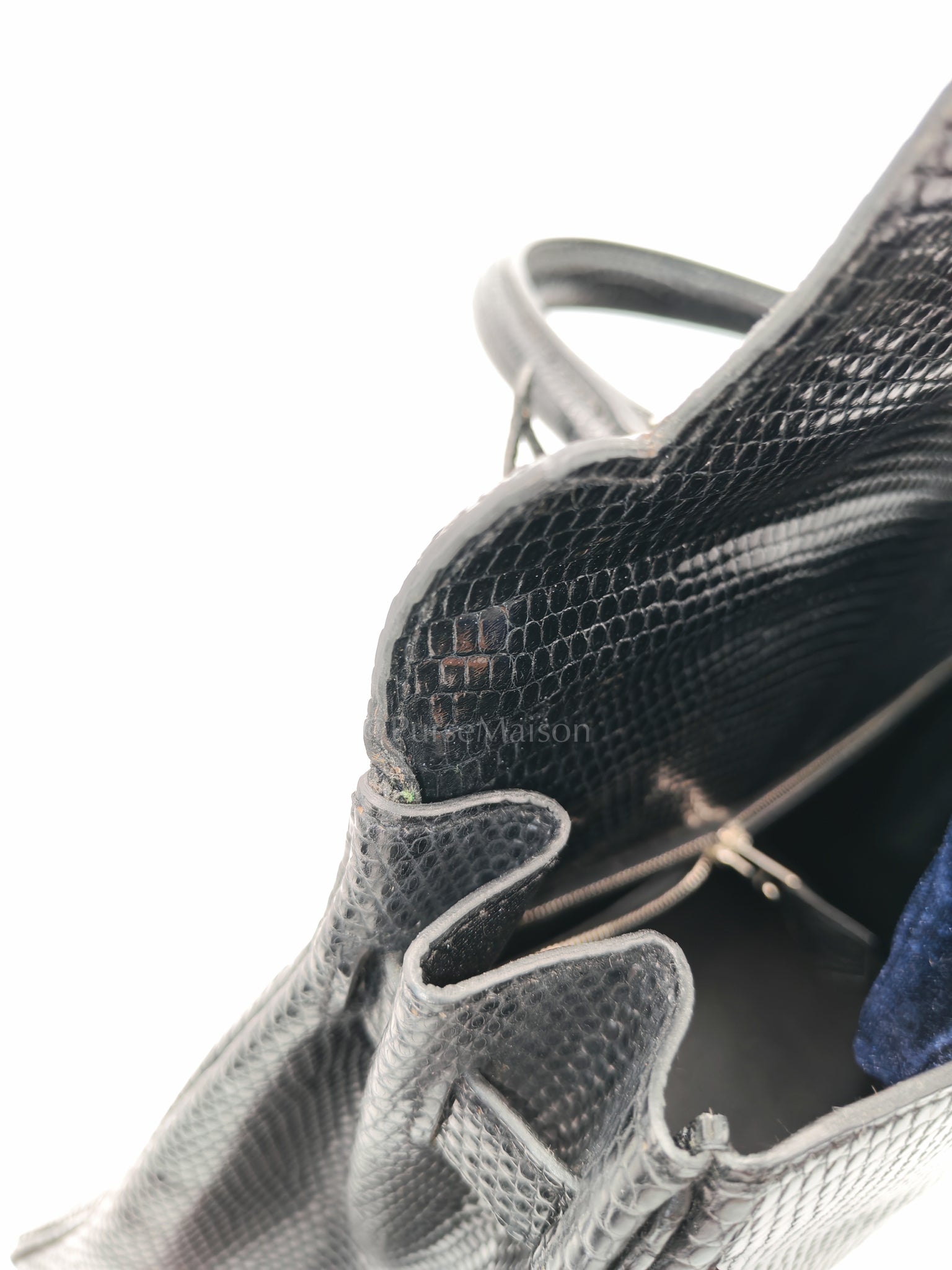 Kelly 35 Retourne in Black Lizard Leather and Palladium Hardware Stamp Square O (2011) | Purse Maison Luxury Bags Shop