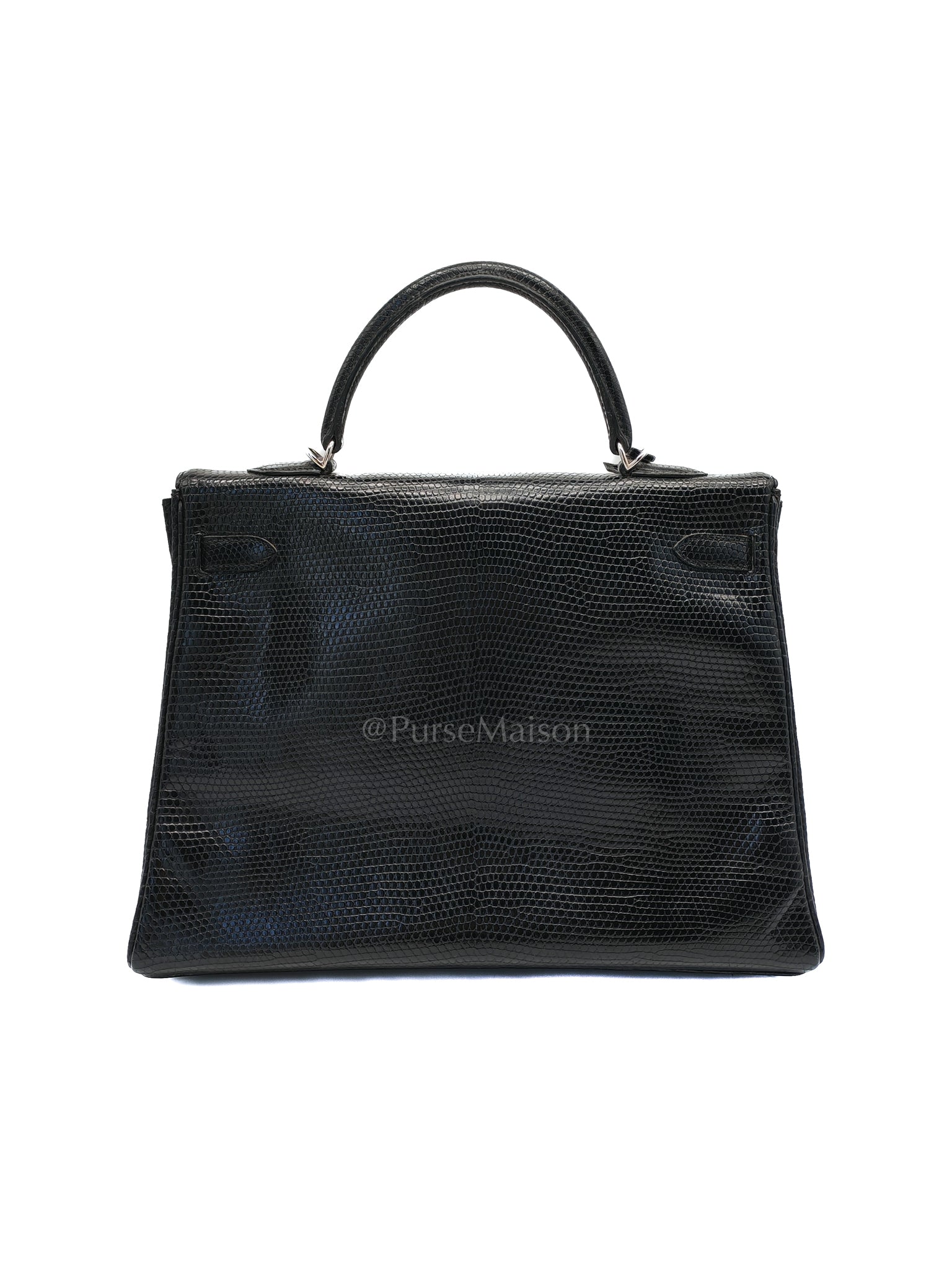 Kelly 35 Retourne in Black Lizard Leather and Palladium Hardware Stamp Square O (2011) | Purse Maison Luxury Bags Shop