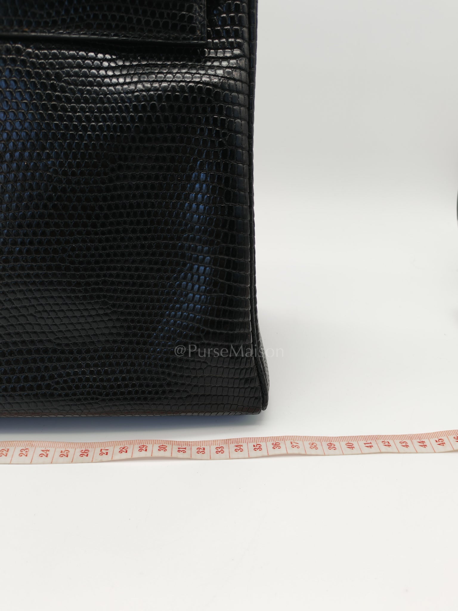 Kelly 35 Retourne in Black Lizard Leather and Palladium Hardware Stamp Square O (2011) | Purse Maison Luxury Bags Shop