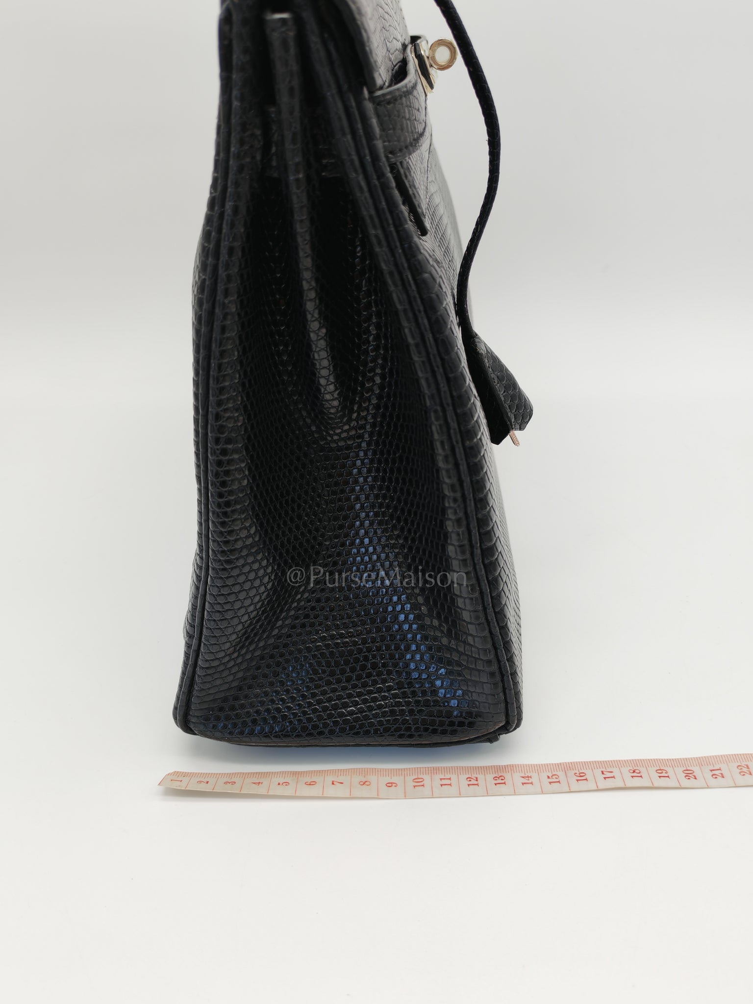 Kelly 35 Retourne in Black Lizard Leather and Palladium Hardware Stamp Square O (2011) | Purse Maison Luxury Bags Shop