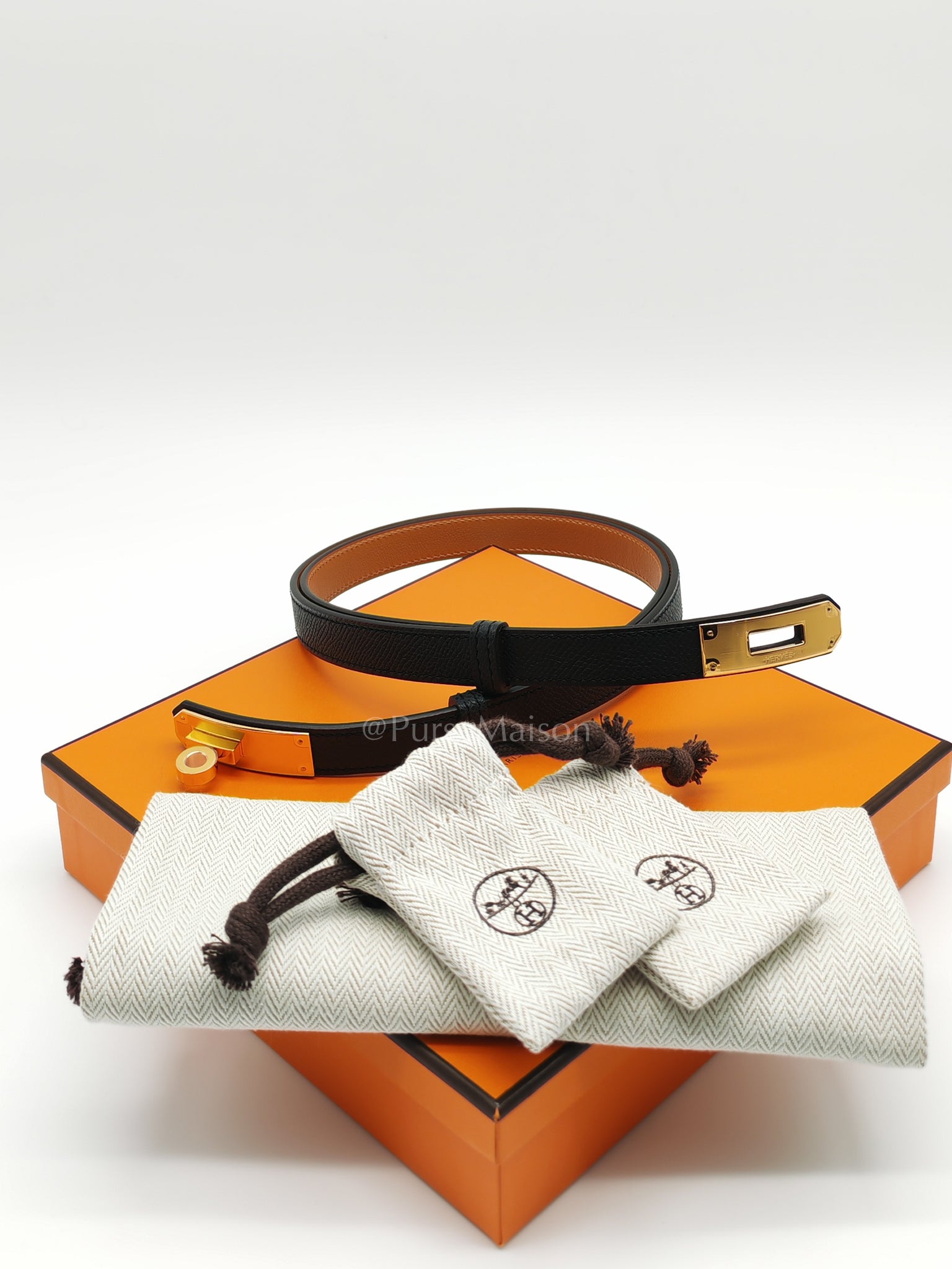 Kelly Belt Black Epsom Leather in Gold Hardware Stamp K(2025) | Purse Maison Luxury Bags Shop