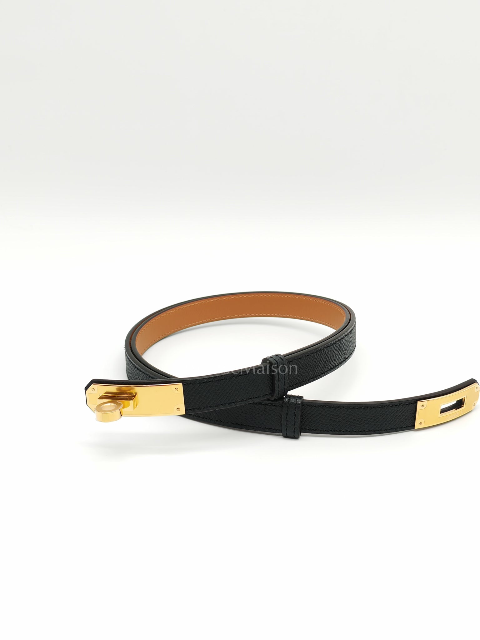 Kelly Belt Black Epsom Leather in Gold Hardware Stamp K(2025) | Purse Maison Luxury Bags Shop