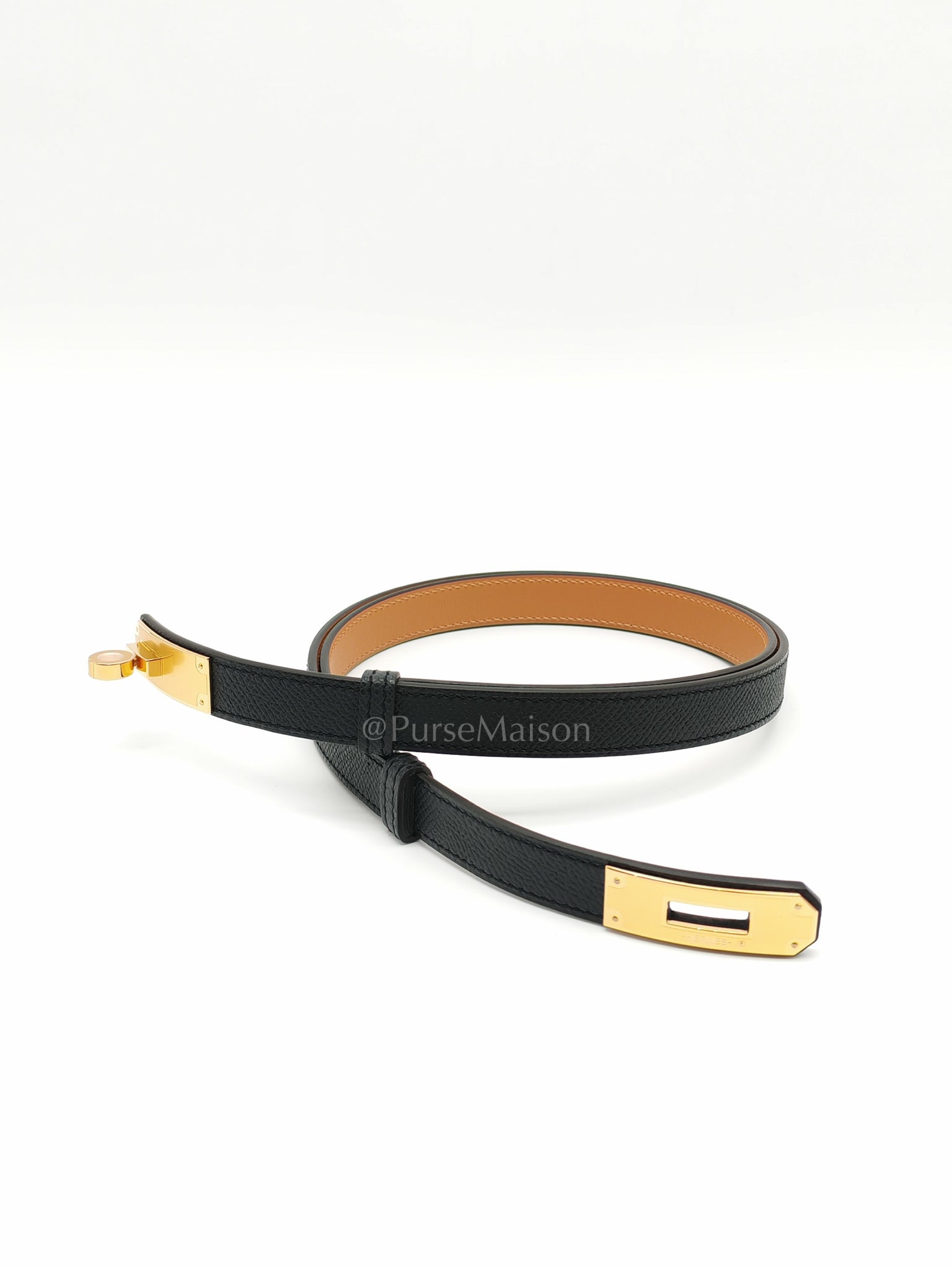 Kelly Belt Black Epsom Leather in Gold Hardware Stamp K(2025) | Purse Maison Luxury Bags Shop
