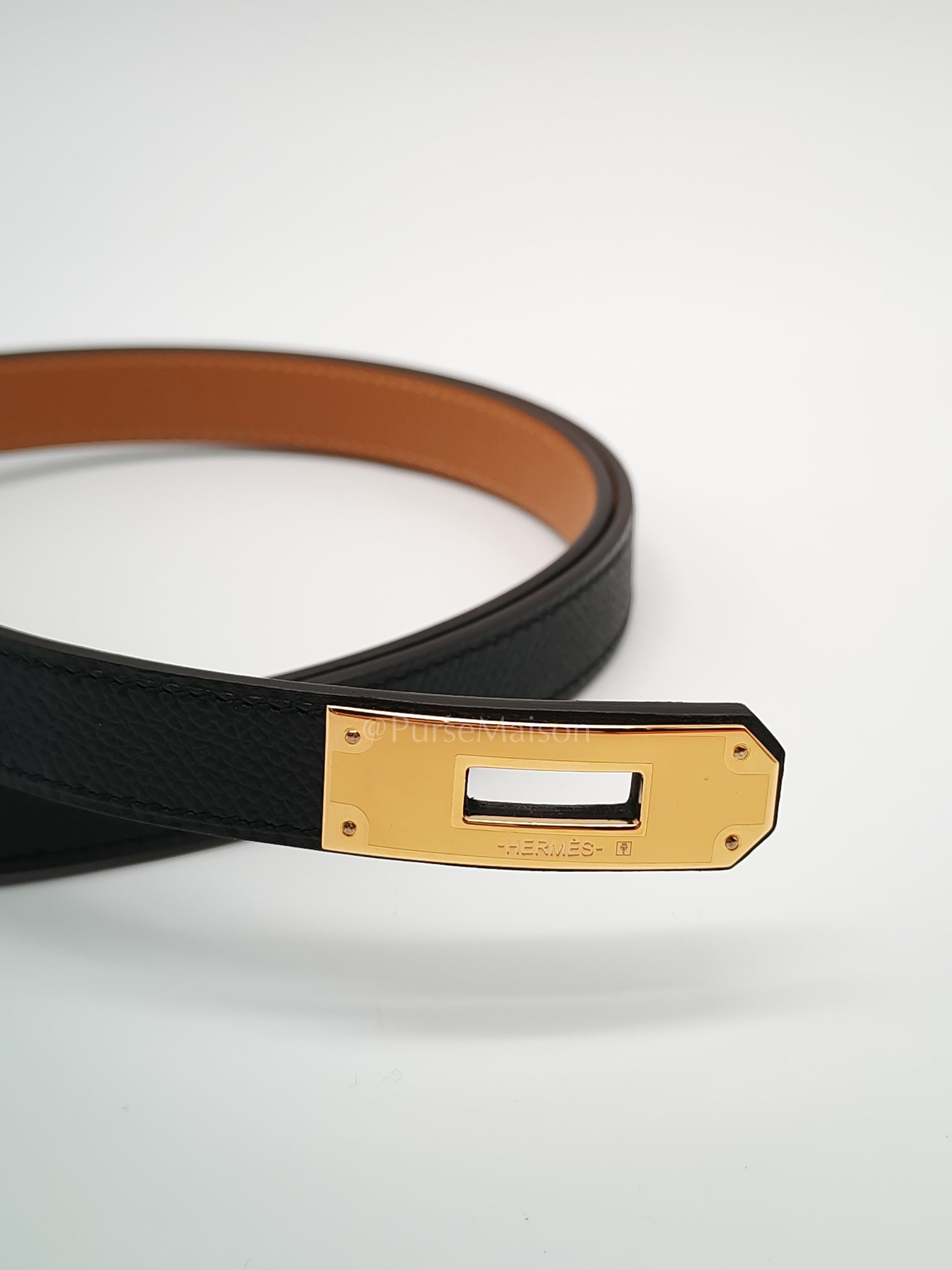 Kelly Belt Black Epsom Leather in Gold Hardware Stamp K(2025) | Purse Maison Luxury Bags Shop