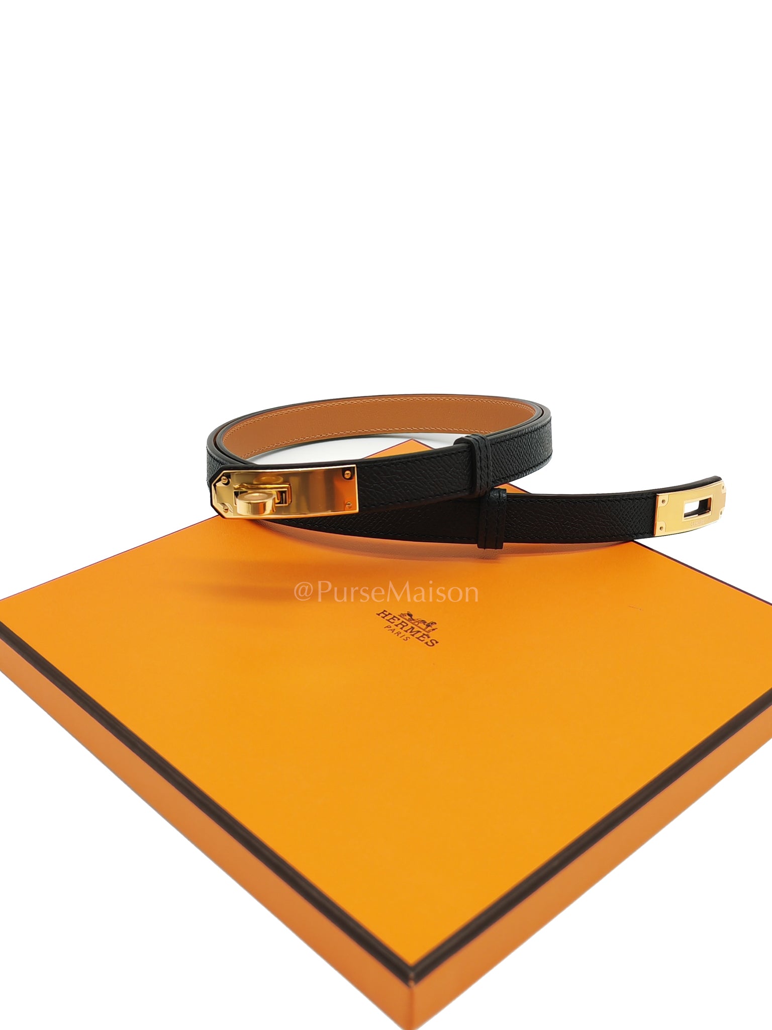 Kelly Belt Black Epsom Leather in Gold Hardware Stamp K(2025) | Purse Maison Luxury Bags Shop