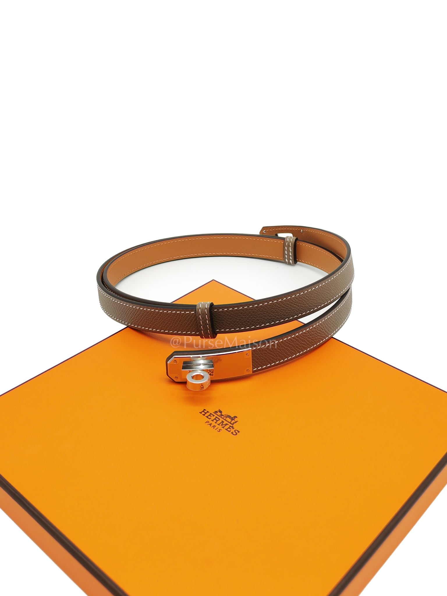 Kelly Belt Etoupe Epsom Leather in Palladium Hardware Stamp K(2025) | Purse Maison Luxury Bags Shop