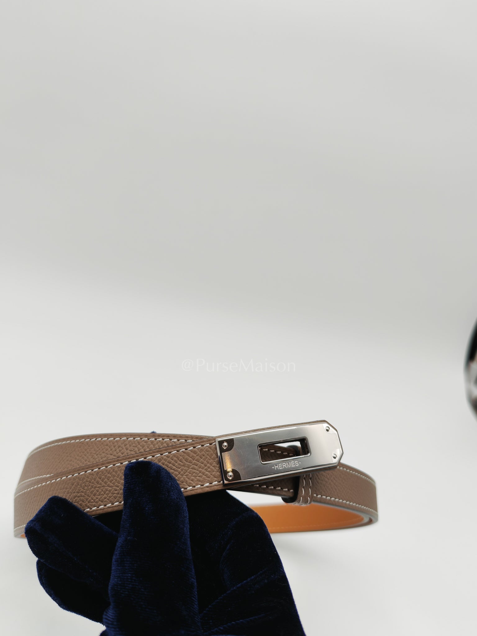Kelly Belt Etoupe Epsom Leather in Palladium Hardware Stamp K(2025) | Purse Maison Luxury Bags Shop