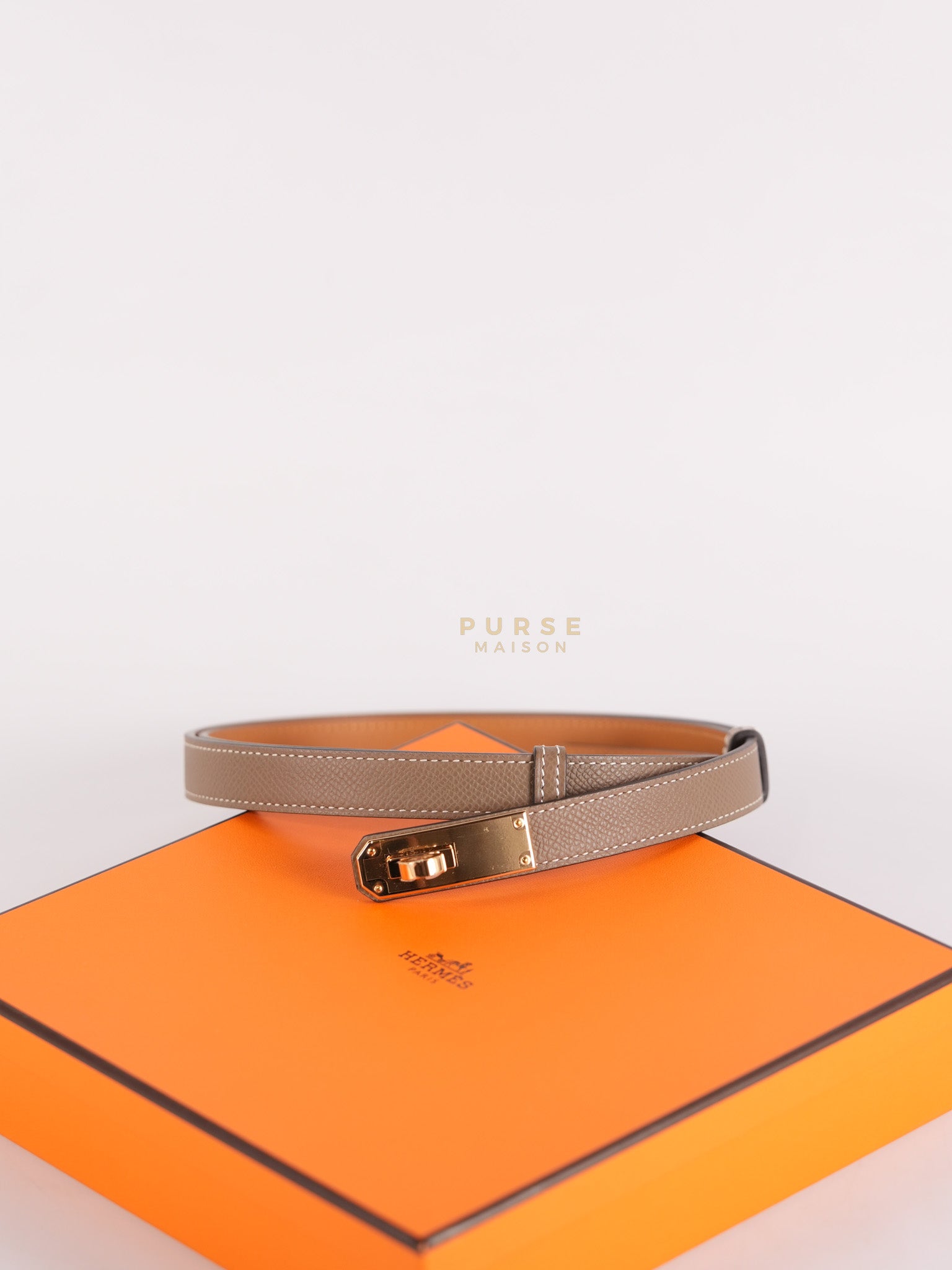 Kelly Belt Etoupe Epsom Leather in Rose Gold Hardware Stamp W(2024) | Purse Maison Luxury Bags Shop