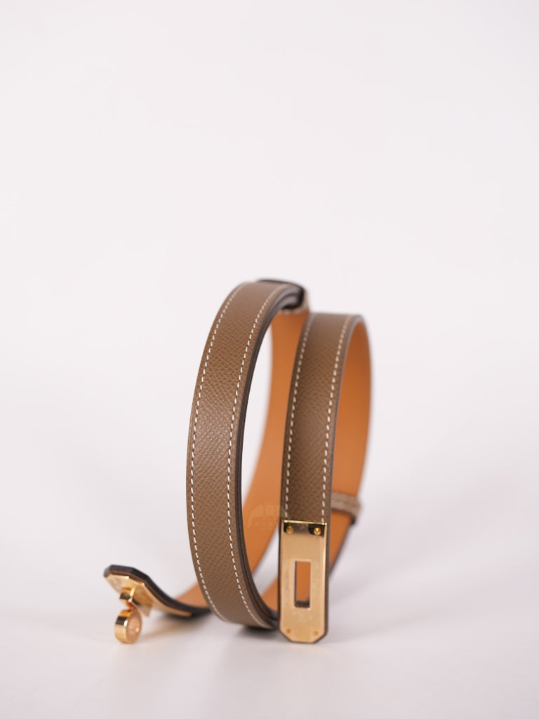 Kelly Belt Etoupe in Epsom Leather and Rose Gold Hardware Stamp B (2023) | Purse Maison Luxury Bags Shop