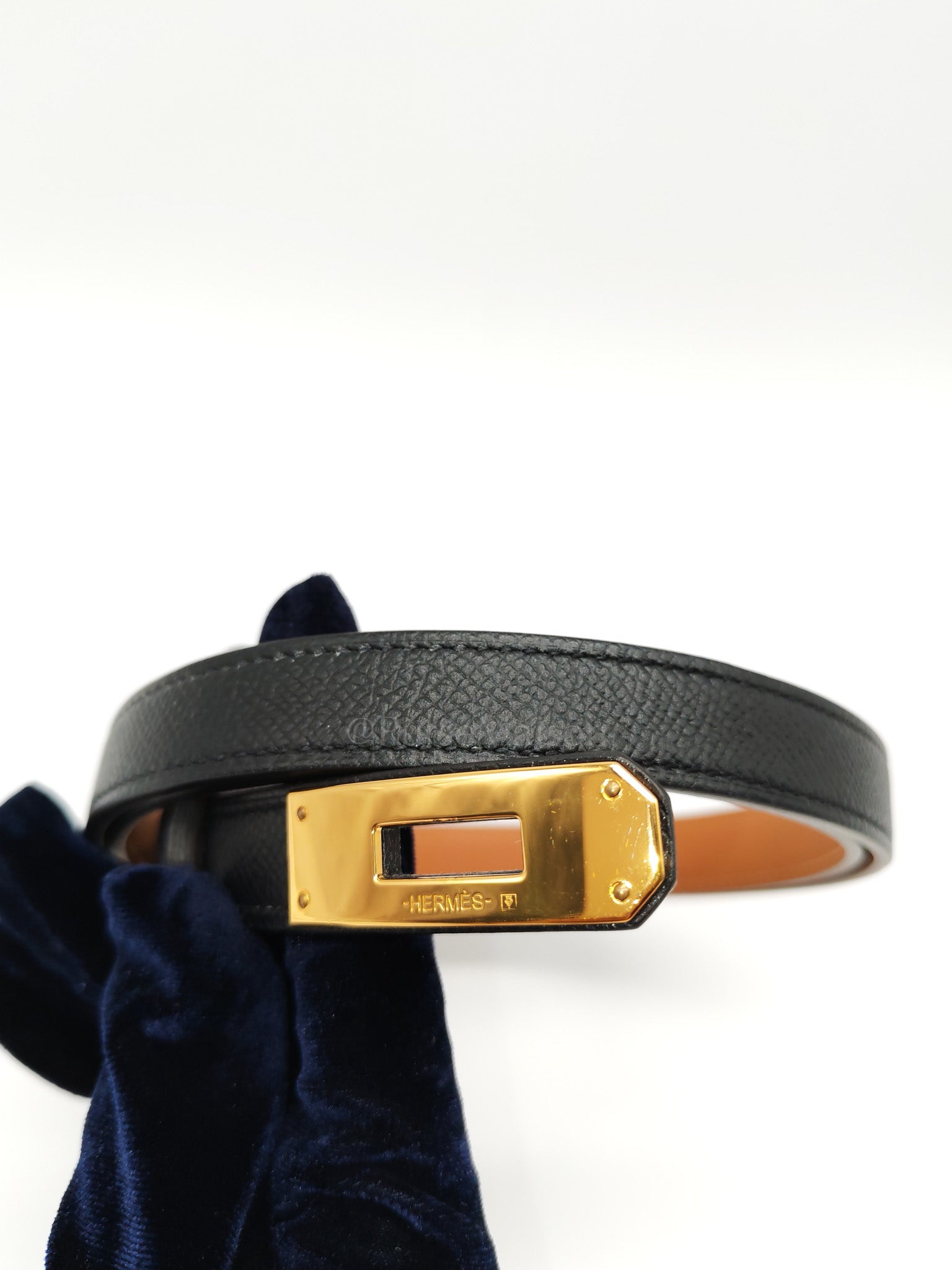 Kelly Belt in Black Epsom Leather & Gold Hardware Stamp X(2016) | Purse Maison Luxury Bags Shop