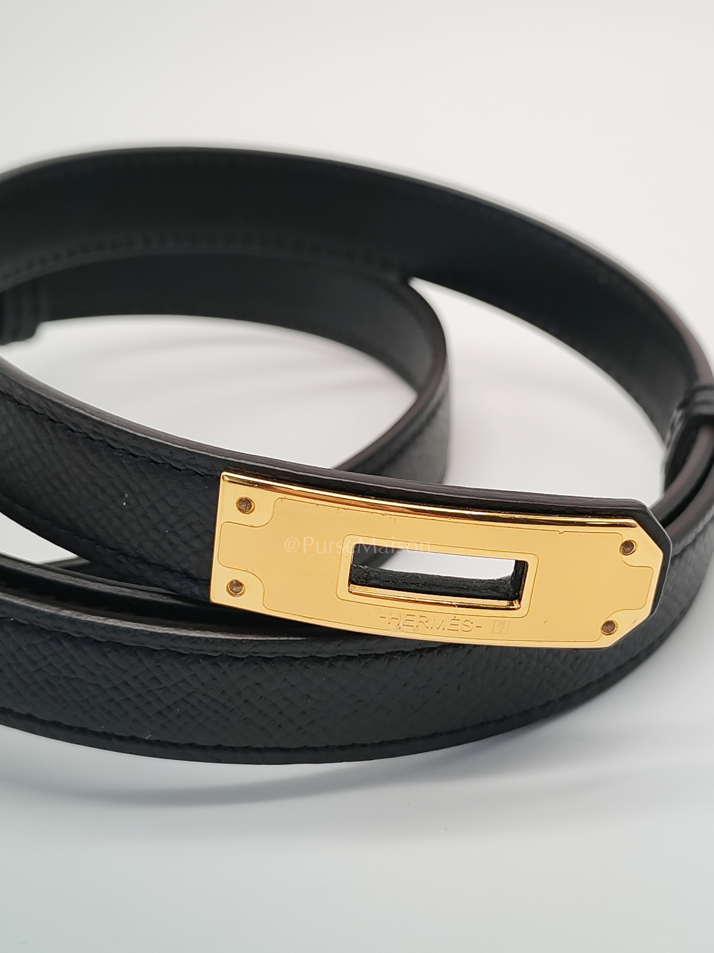 Kelly Belt In Black Epsom Leather & Gold Hardwware Stamp X (2016) | Purse Maison Luxury Bags Shop