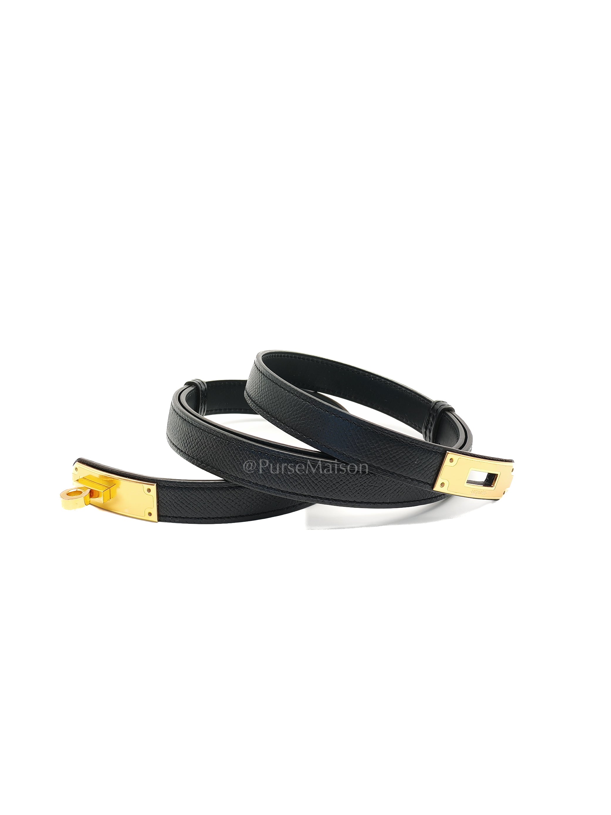 Kelly Belt In Black Epsom Leather & Gold Hardwware Stamp X (2016) | Purse Maison Luxury Bags Shop