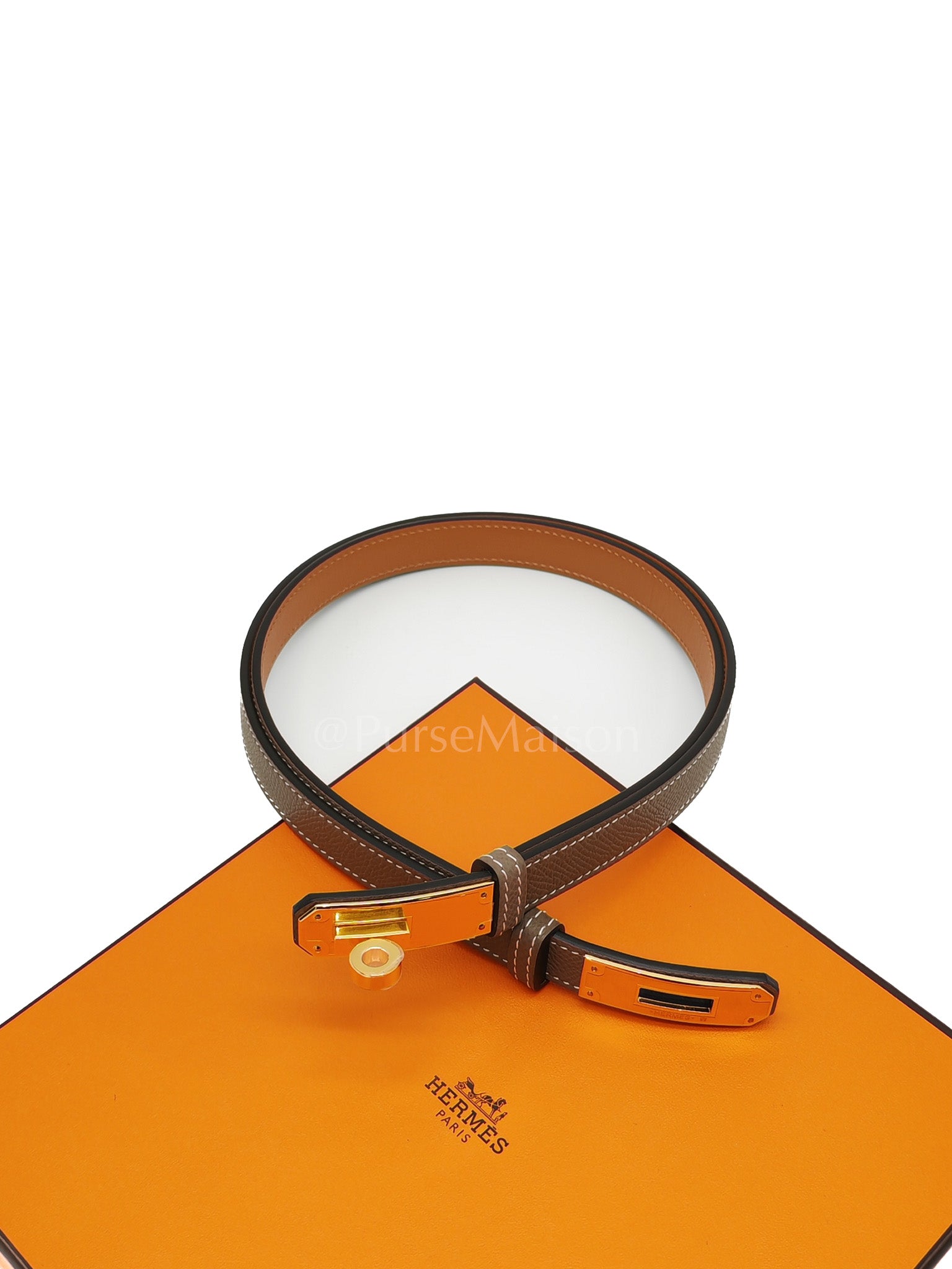 Kelly Belt in Etoupe Epsom Leather and Gold Hardware Stamp K (2025) | Purse Maison Luxury Bags Shop