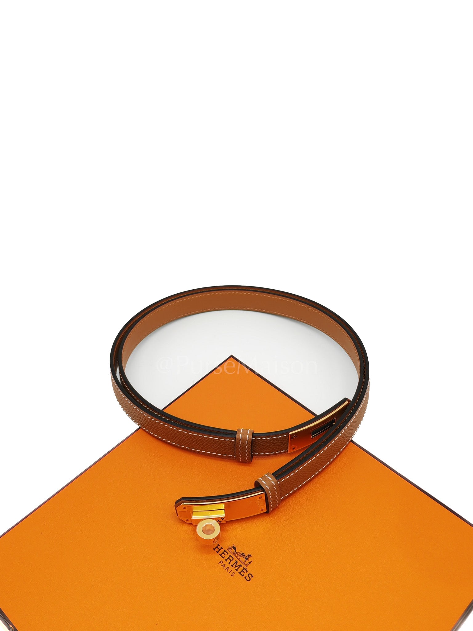 Kelly Belt in Gold Epsom Leather and Gold Hardware Stamp G (2026) | Purse Maison Luxury Bags Shop