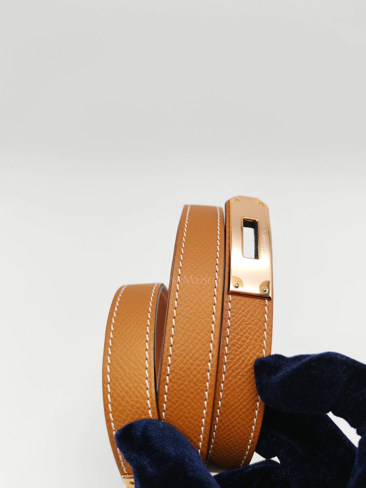 Kelly Belt in Gold Epsom Leather & Rose Gold Hardware Stamp W(2024) | Purse Maison Luxury Bags Shop