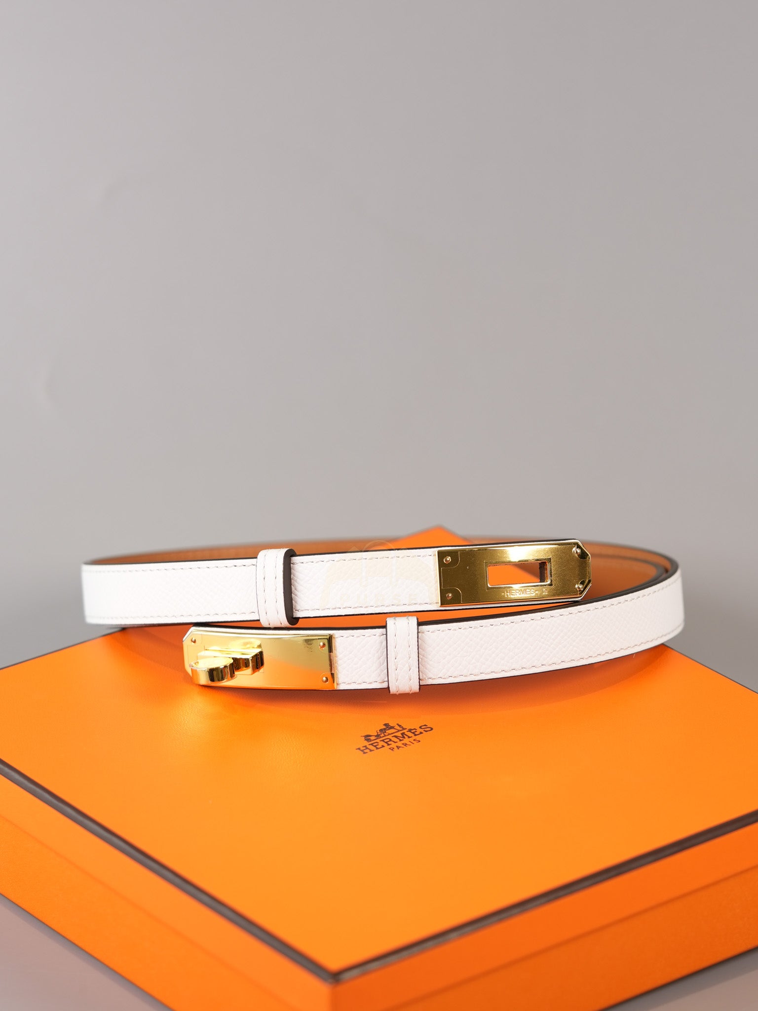 Kelly Belt in White Epsom Gold Hardware Stamp K(2025) | Purse Maison Luxury Bags Shop