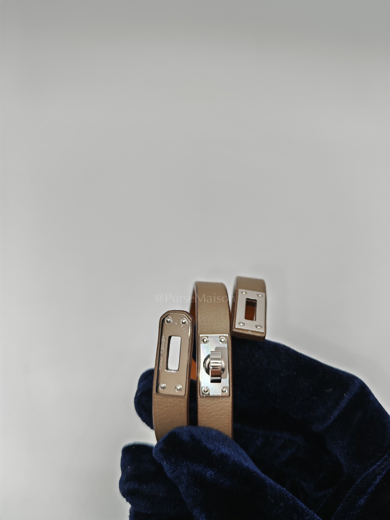 Kelly Double Tour Bracelet Swift Leather in Palladium Hardware Stamp U(2022) | Purse Maison Luxury Bags Shop