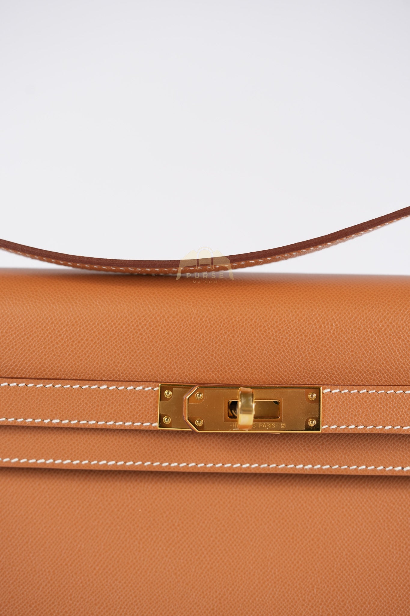 Kelly Elan in Gold in Veau Madame Leather and Gold Hardware Stamp B (2023) | Purse Maison Luxury Bags Shop