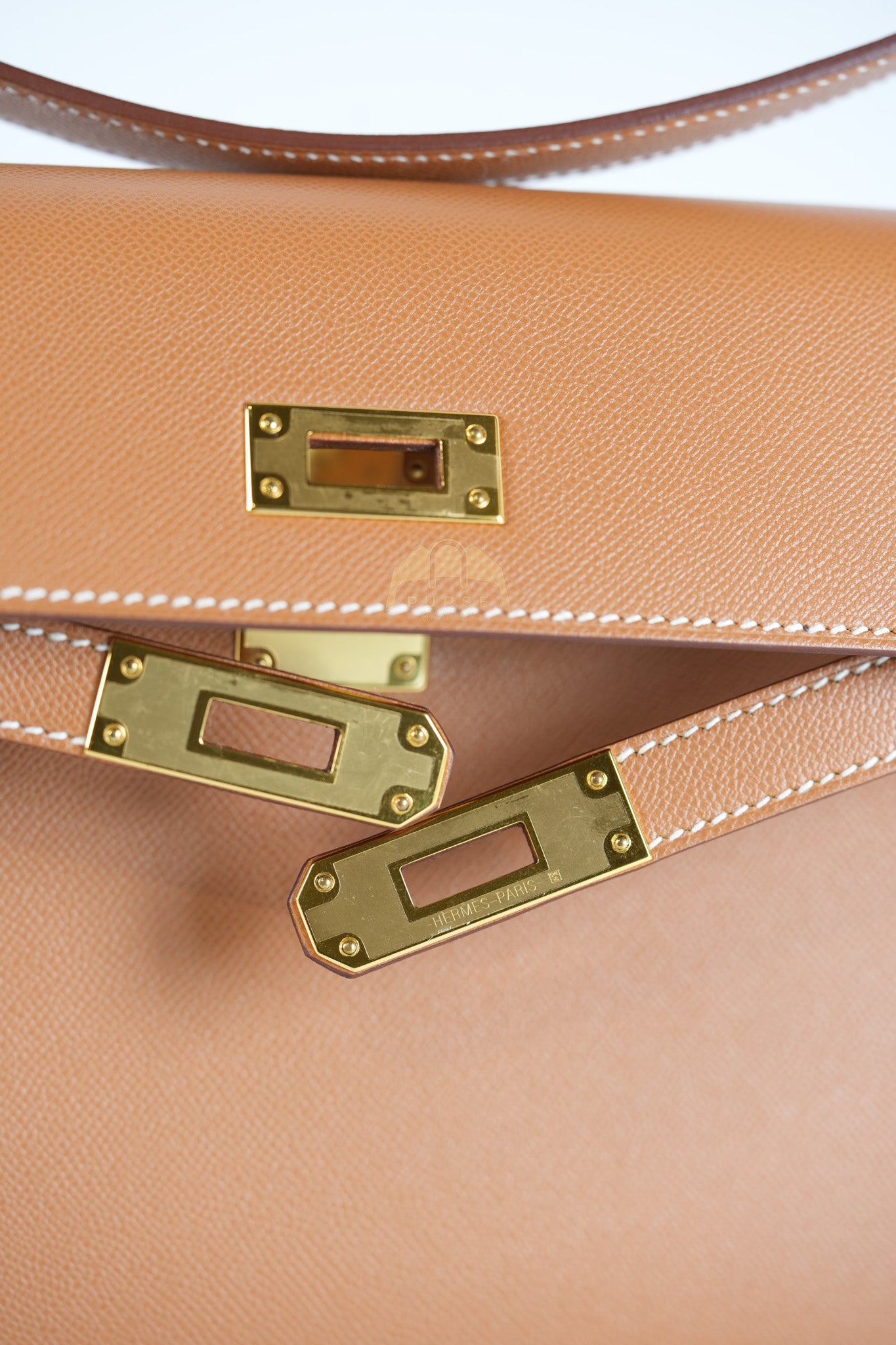 Kelly Elan in Gold in Veau Madame Leather and Gold Hardware Stamp B (2023) | Purse Maison Luxury Bags Shop