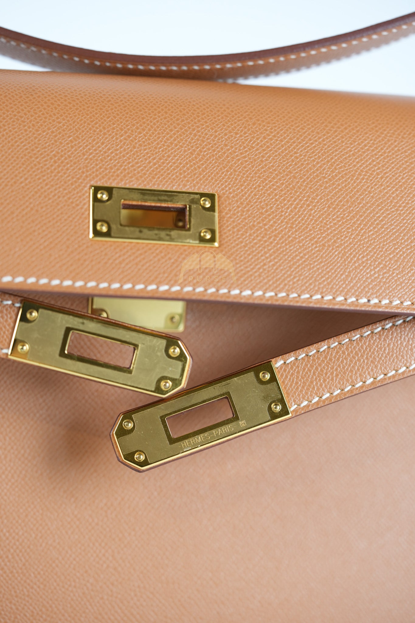 Kelly Elan in Gold in Veau Madame Leather and Gold Hardware Stamp B (2023) | Purse Maison Luxury Bags Shop