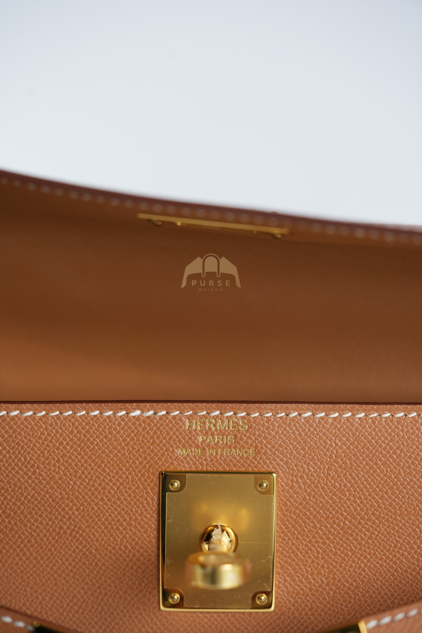 Kelly Elan in Gold in Veau Madame Leather and Gold Hardware Stamp B (2023) | Purse Maison Luxury Bags Shop