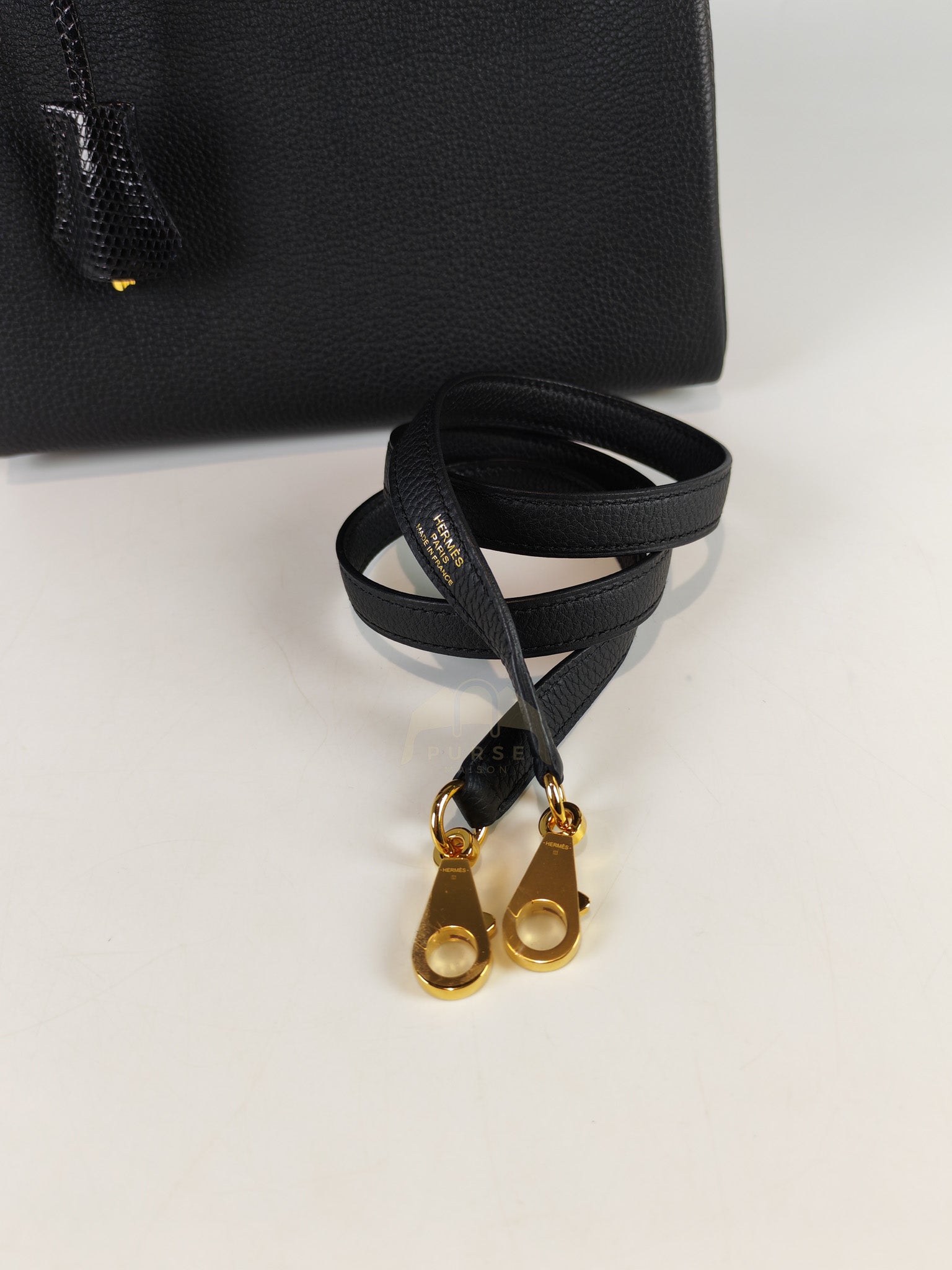 Kelly II 25 Retourne in Noir Togo Leather & Lizard Touch Gold Hardware Stamp B(2023) | Purse Maison Luxury Bags Shop