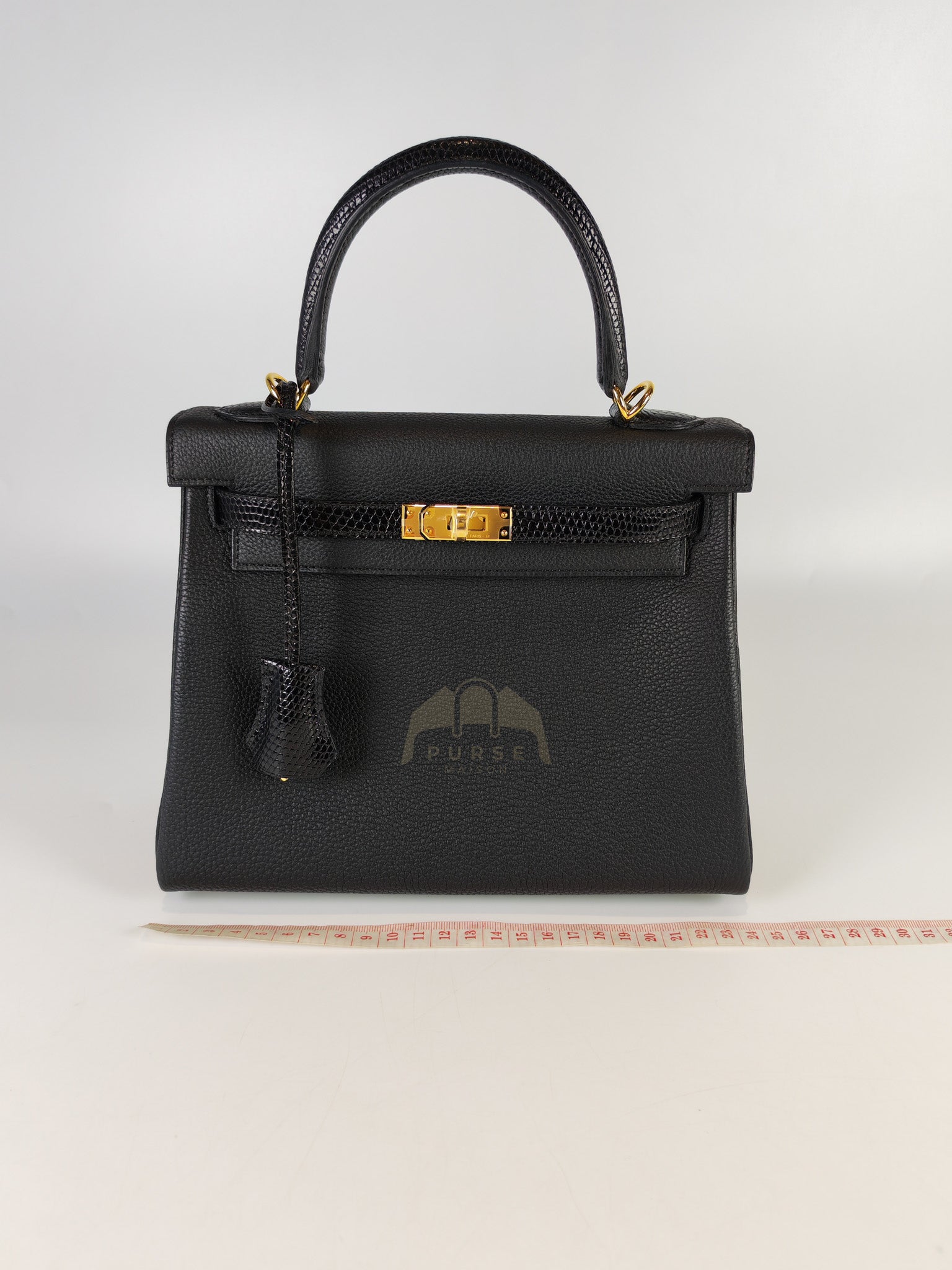 Kelly II 25 Retourne in Noir Togo Leather & Lizard Touch Gold Hardware Stamp B(2023) | Purse Maison Luxury Bags Shop