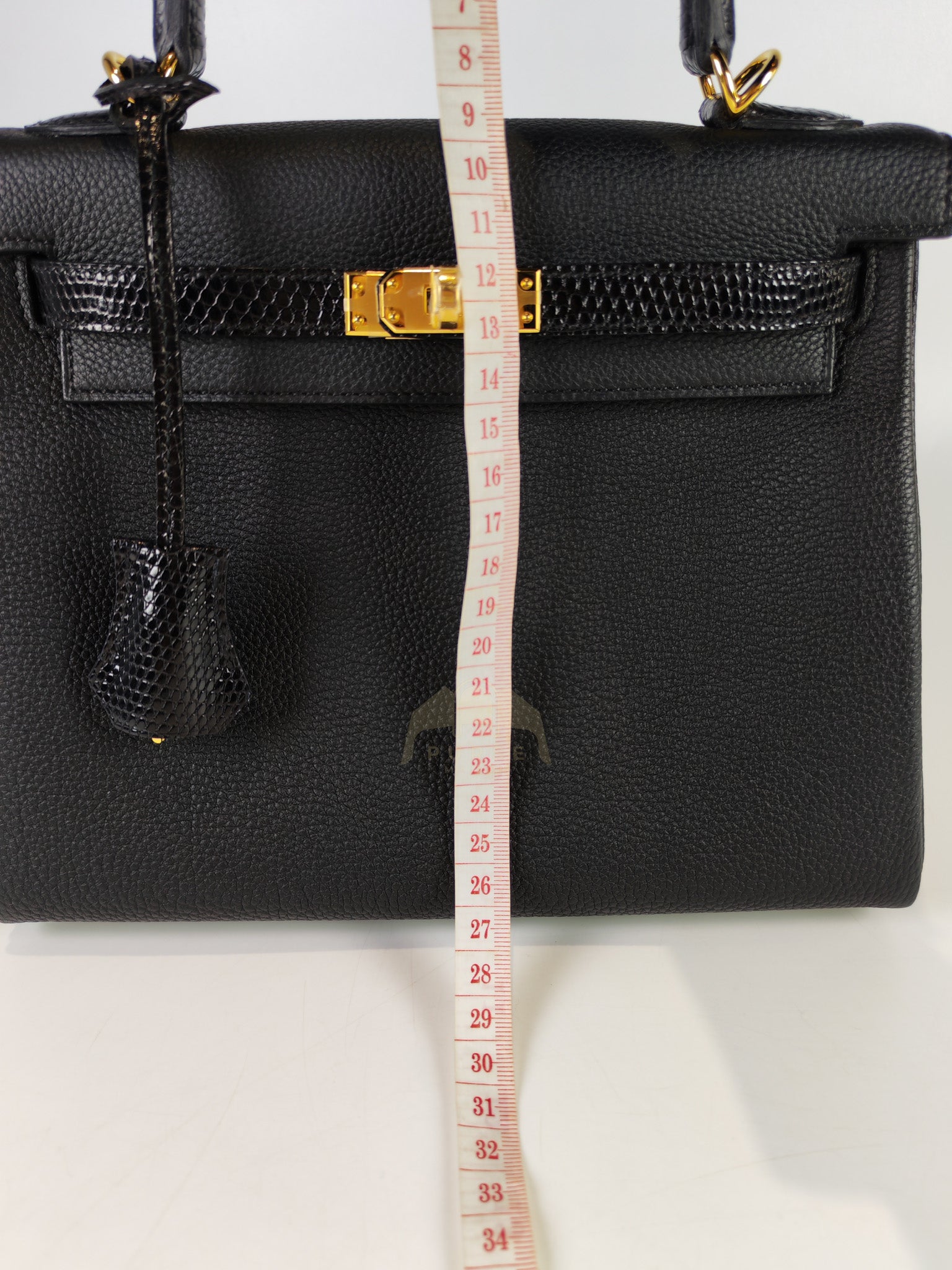 Kelly II 25 Retourne in Noir Togo Leather & Lizard Touch Gold Hardware Stamp B(2023) | Purse Maison Luxury Bags Shop